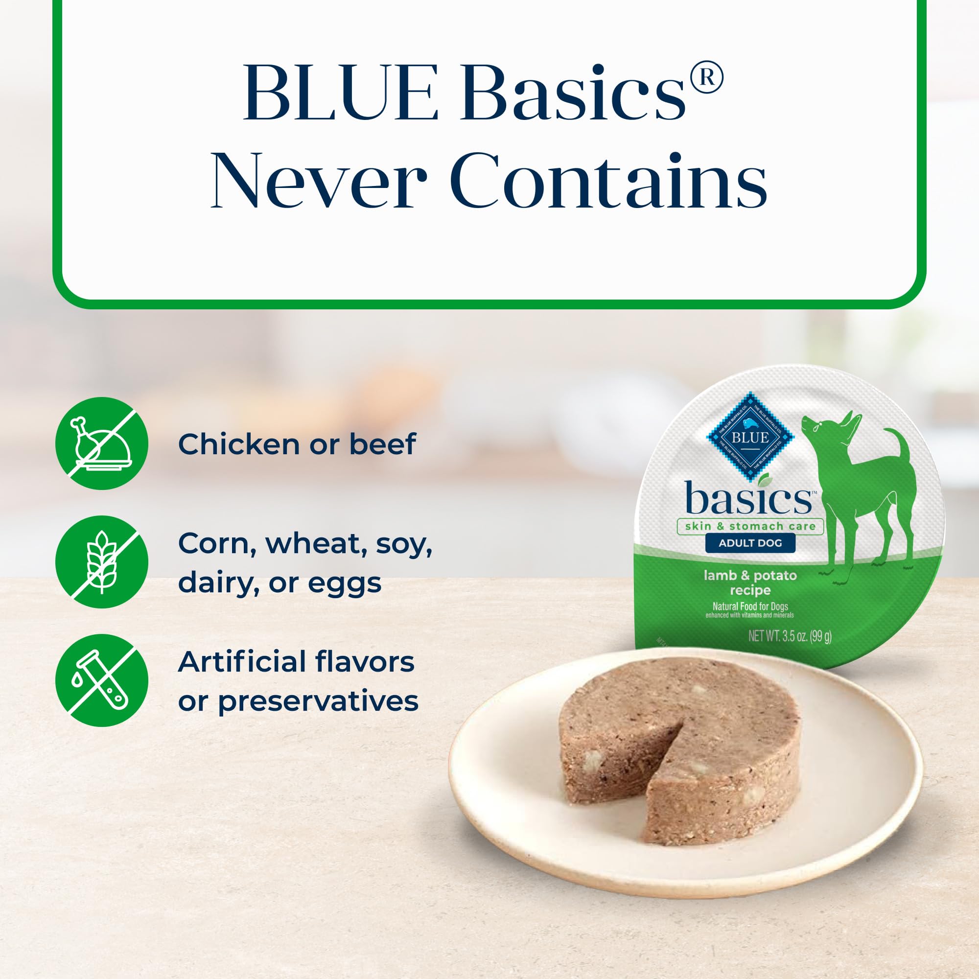 Blue Buffalo Basics sin maíz, trigo ni soja para dietas simplificadas.