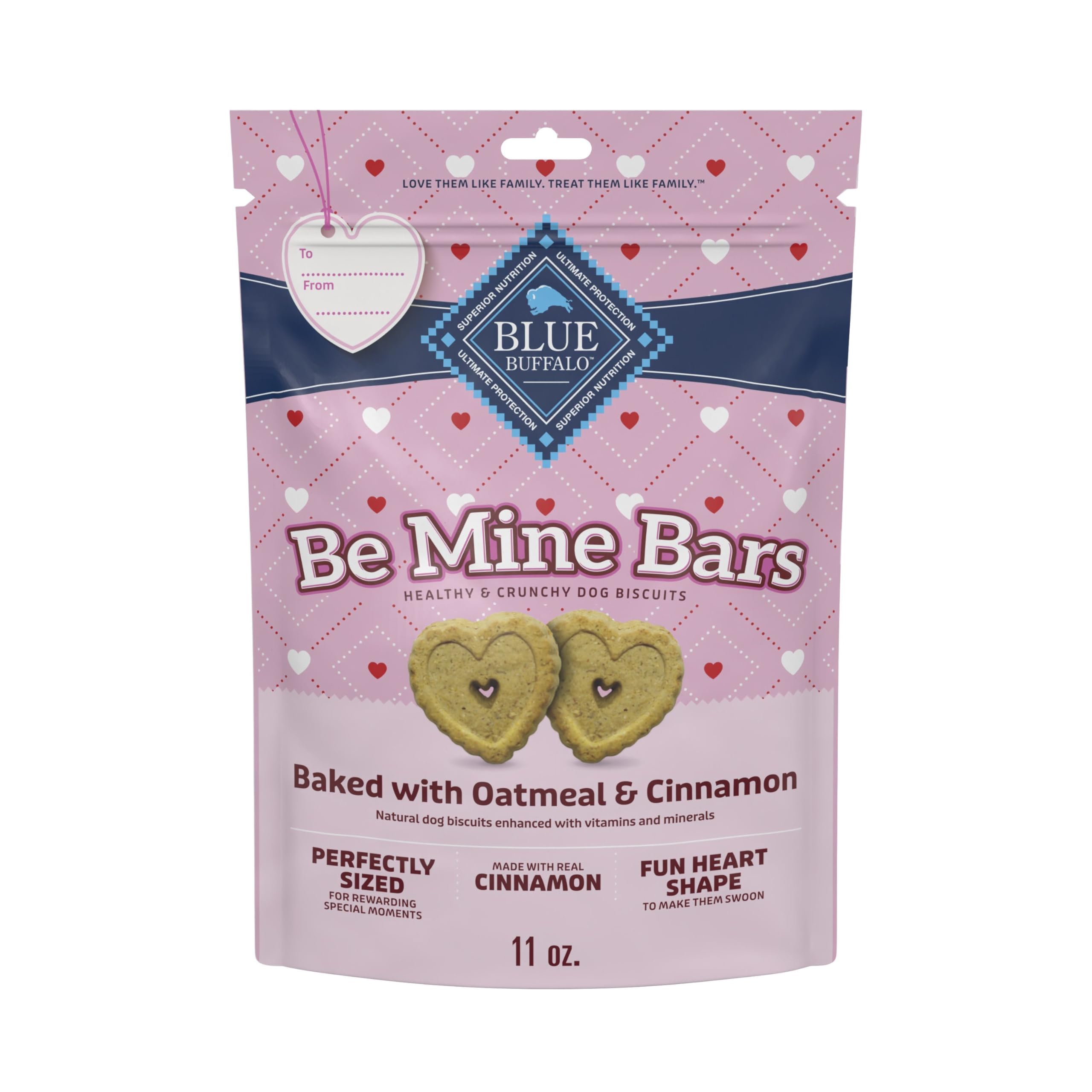 Blue Buffalo Be Mine Bars: empaque frontal, snack saludable para perros.