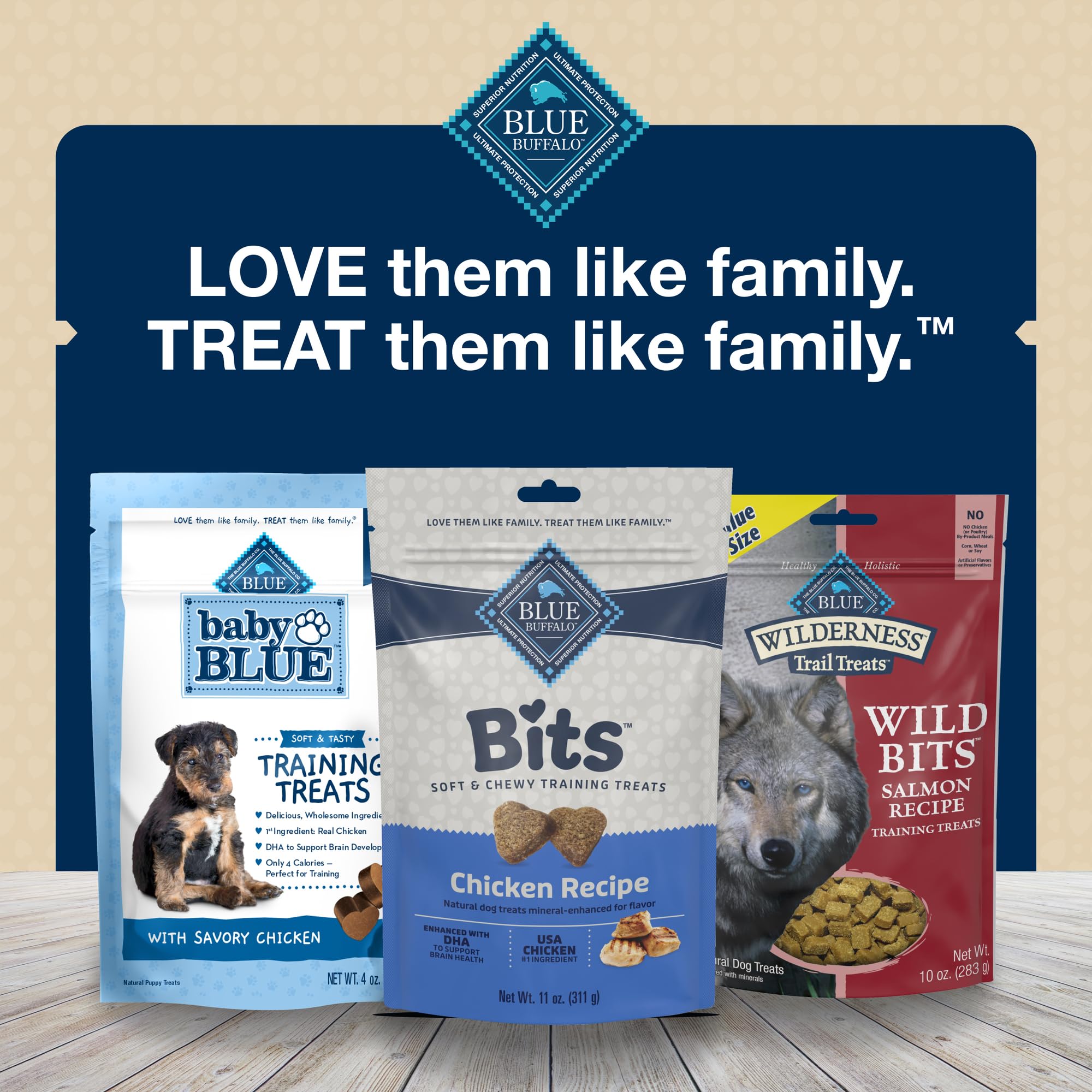 Blue Buffalo Bits empaque mejorado que destaca ingredientes y beneficios