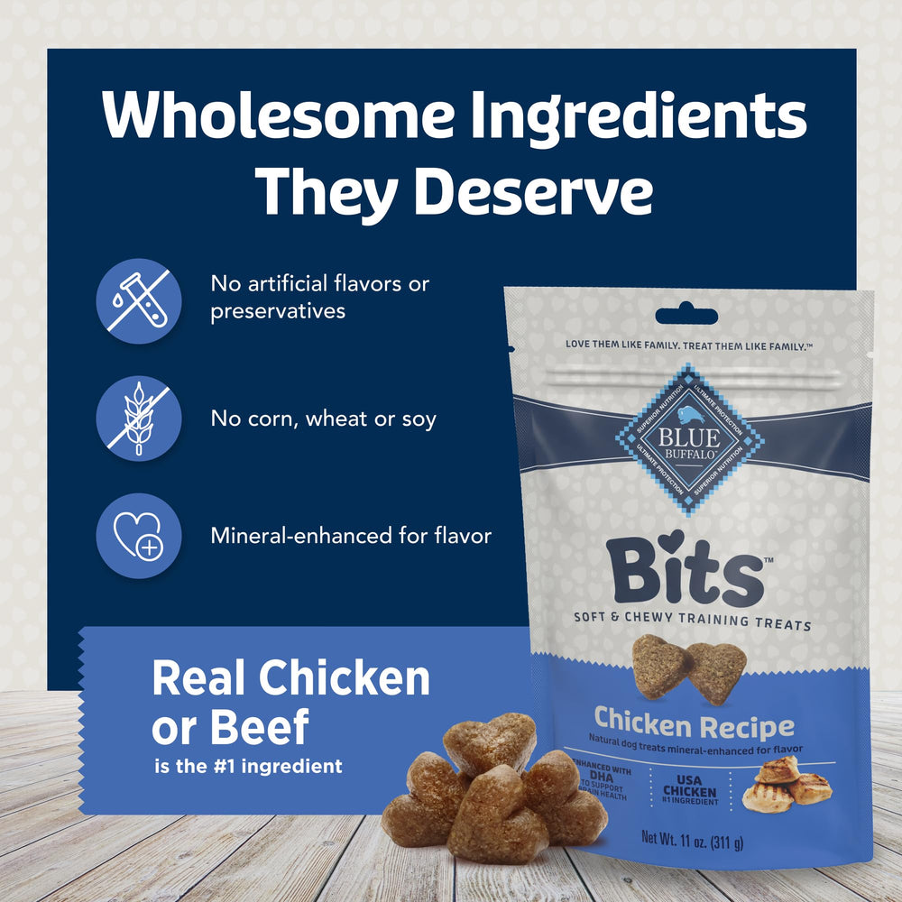 Blue Buffalo Bits sin subproductos de pollo, opción natural para perros.