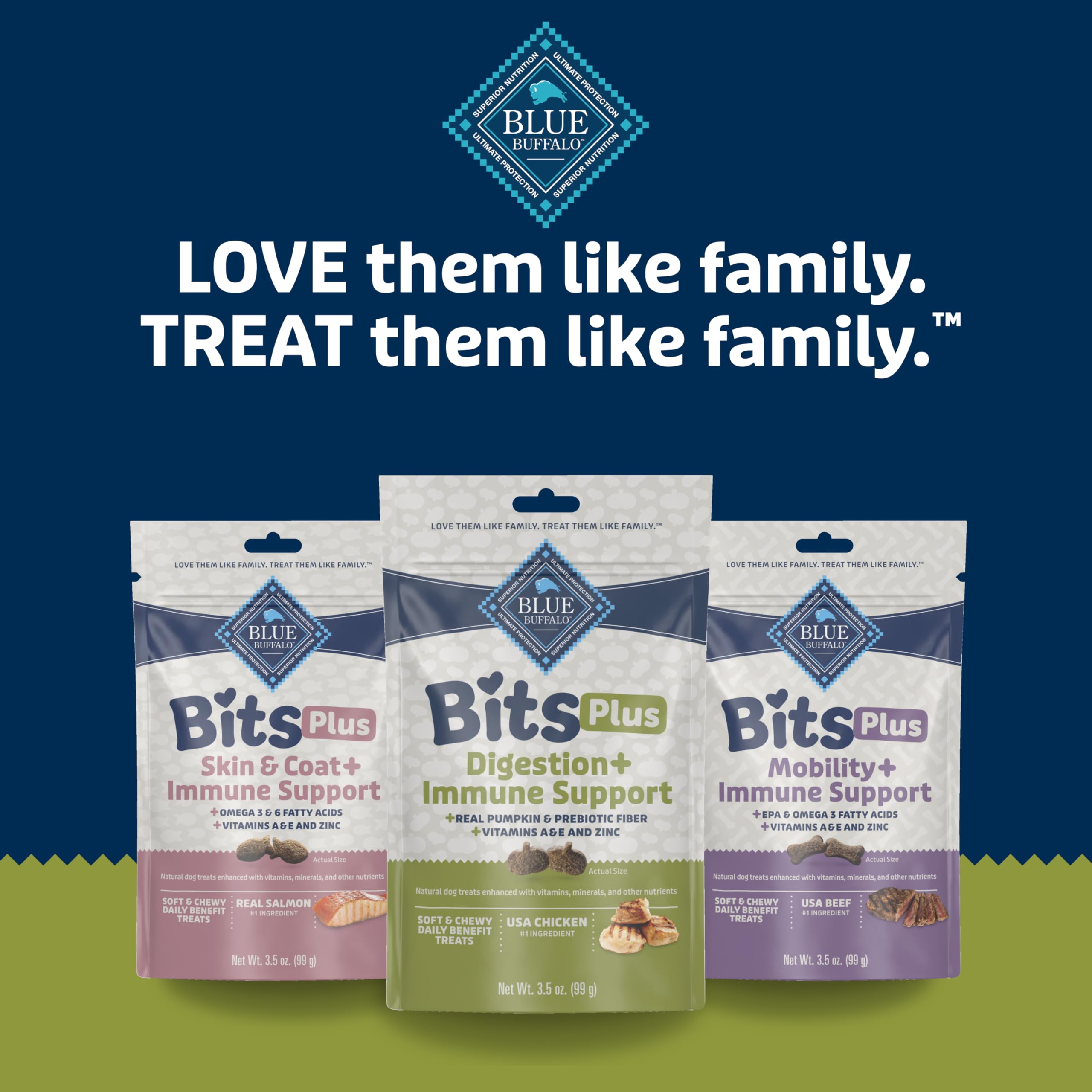 Blue Buffalo Blue Bits Plus empaque actualizado que destaca beneficios
