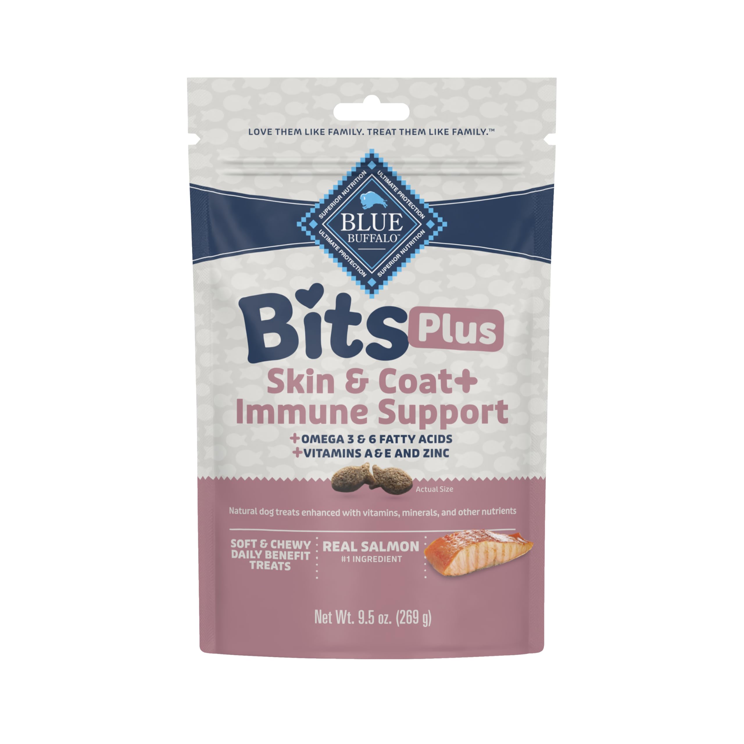 Blue Buffalo Blue Bits Plus con salmón real, sabor atractivo para perros.