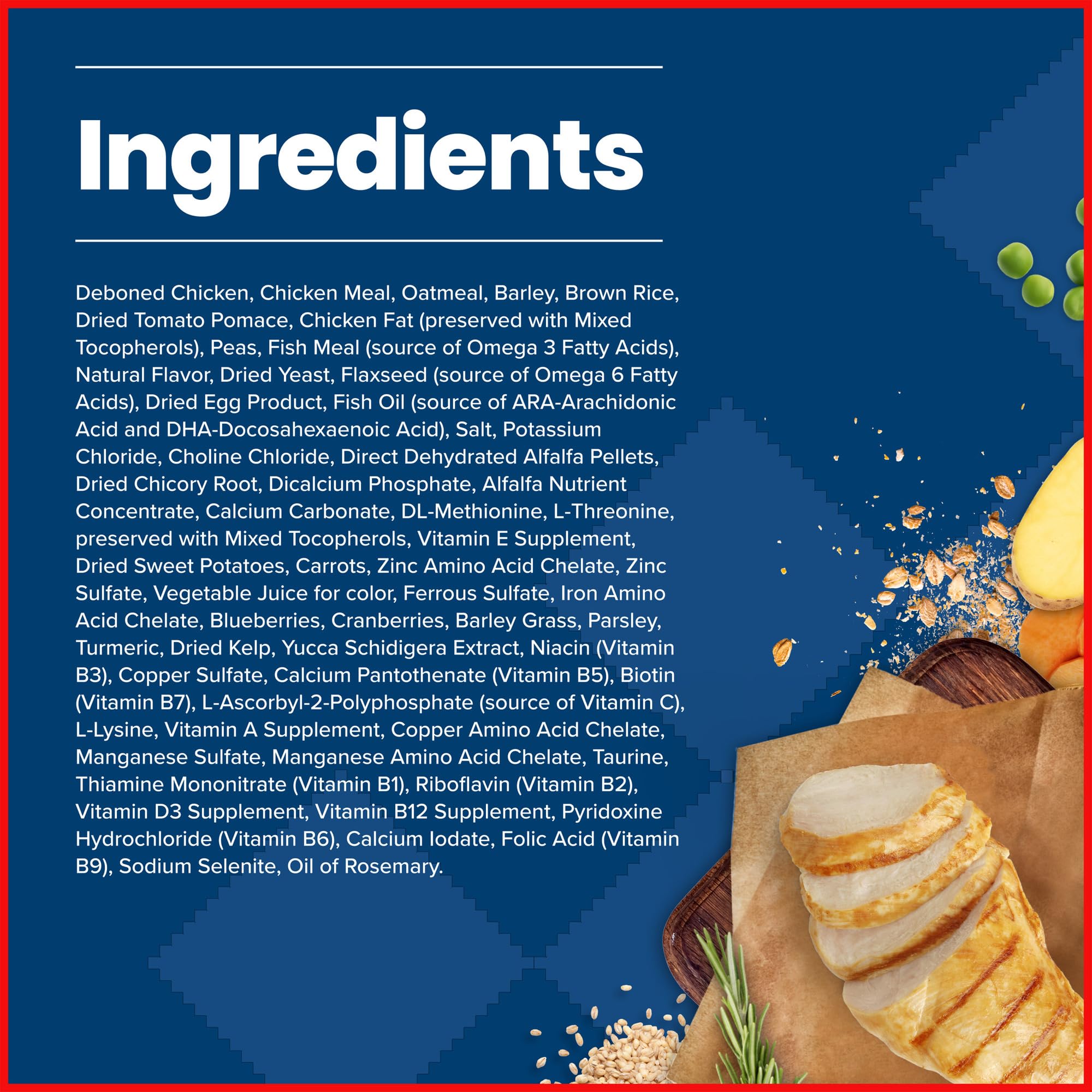 Blue Buffalo etiqueta nutricional destaca ingredientes clave.