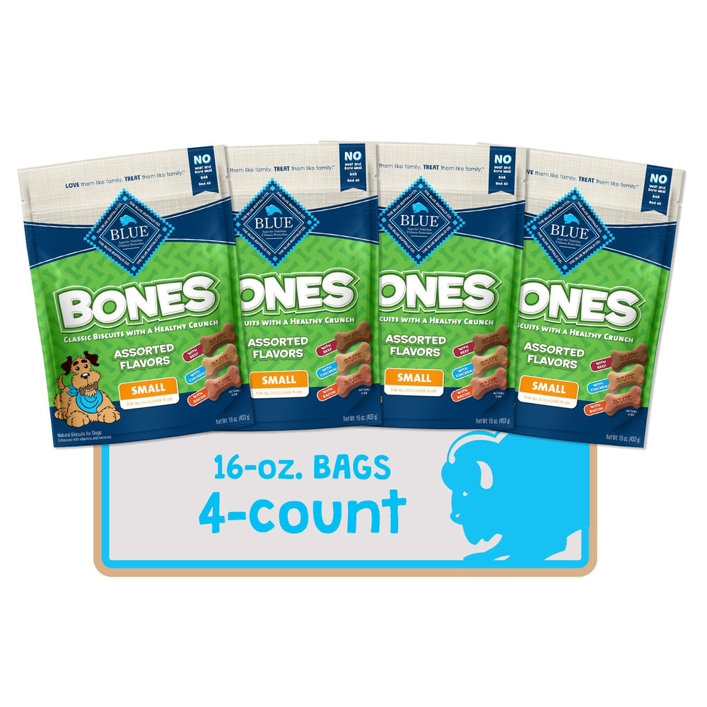 Blue Buffalo Bones sabor res, huesos pequeños crujientes para entrenamiento.