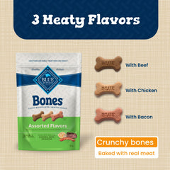 Blue Buffalo Bones sabor tocino, snack crujiente para perros.