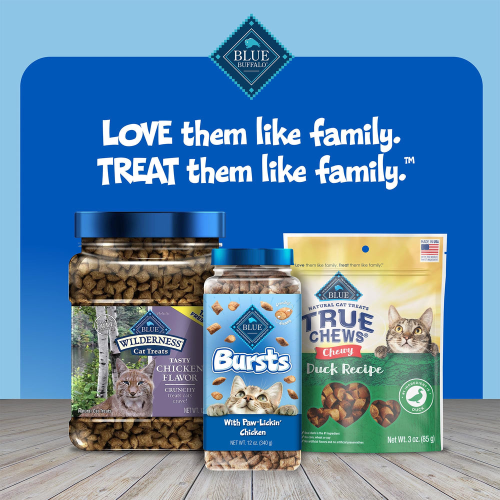 Blue Buffalo Bursts embalaje destacado con ingredientes clave visibles