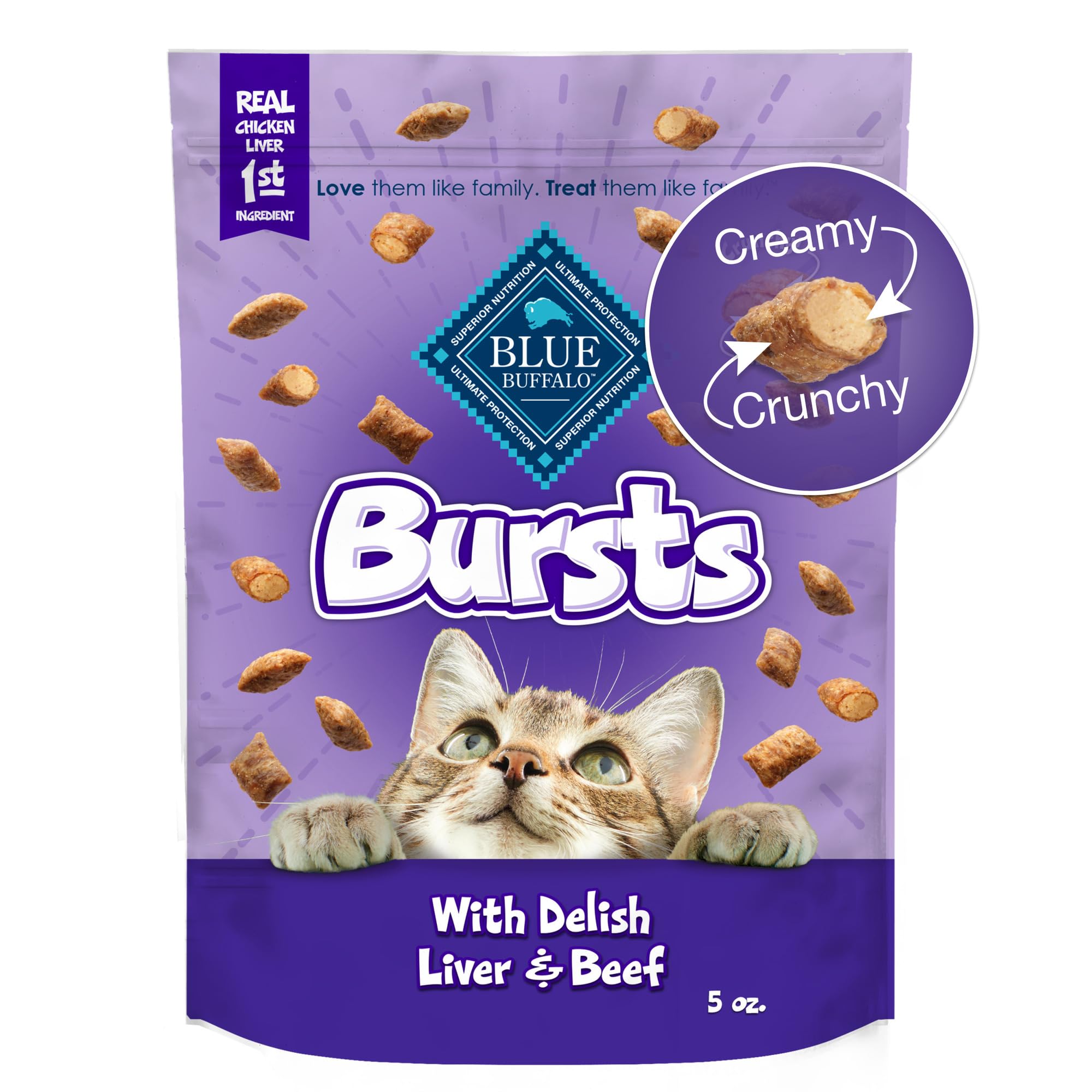 Blue Buffalo Bursts con hÍgado de pollo y res, snack crujiente con centro cremoso para premiar