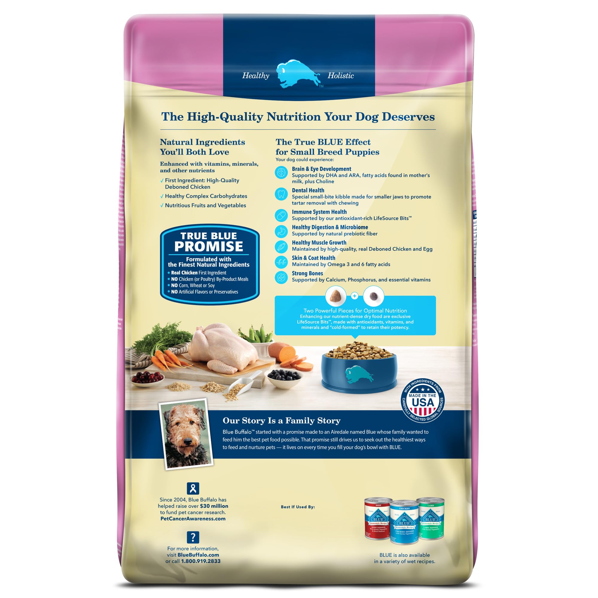 Croquetas de pollo y avena para cachorros pequeños, primera fuente de proteína