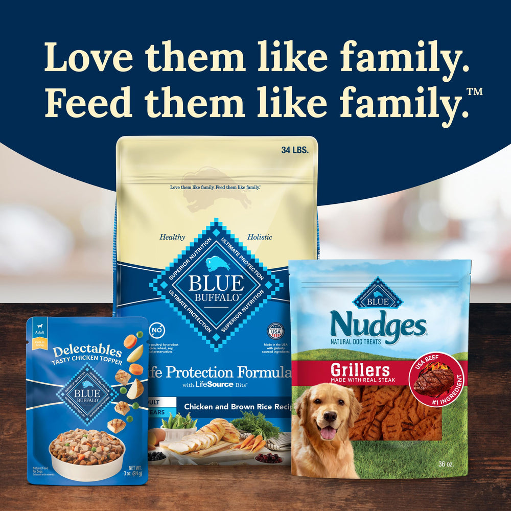 Blue Buffalo Delectables ingredientes saludables para perros sensibles.