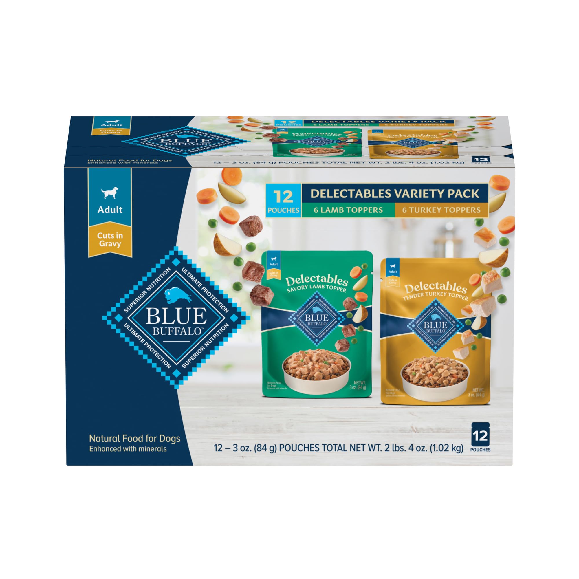 Blue Buffalo Delectables Topper con cordero, realza el sabor de la comida.