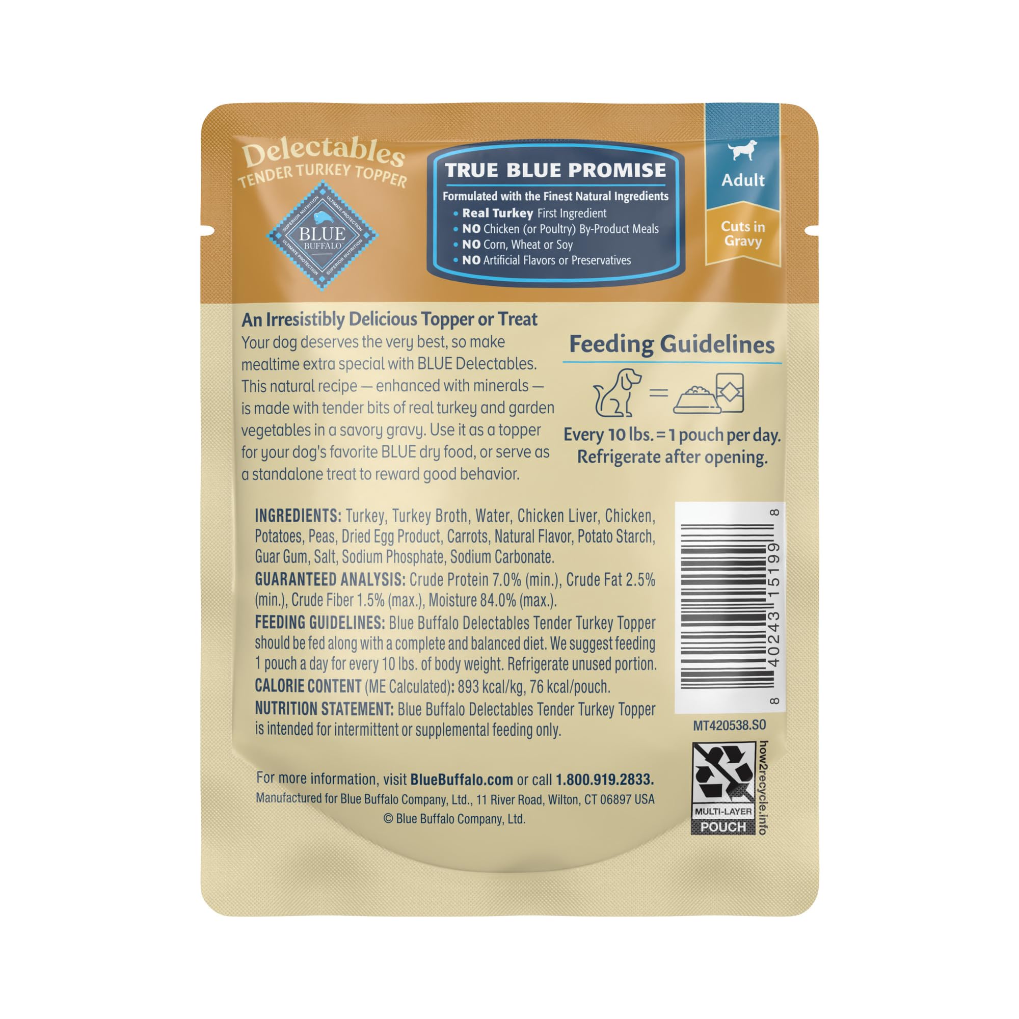 Sobres individuales de 3 onzas de BLUE Delectables para porciones rápidas.