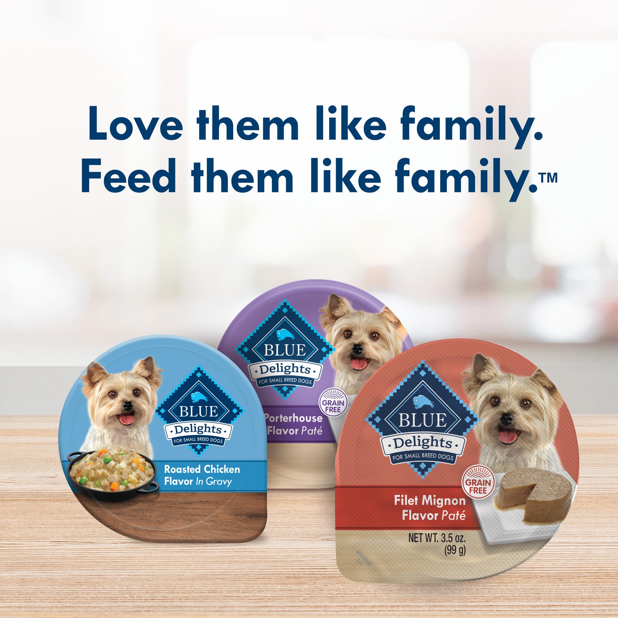 Blue Buffalo Delights filete mignon paté ideal para perros pequeños.