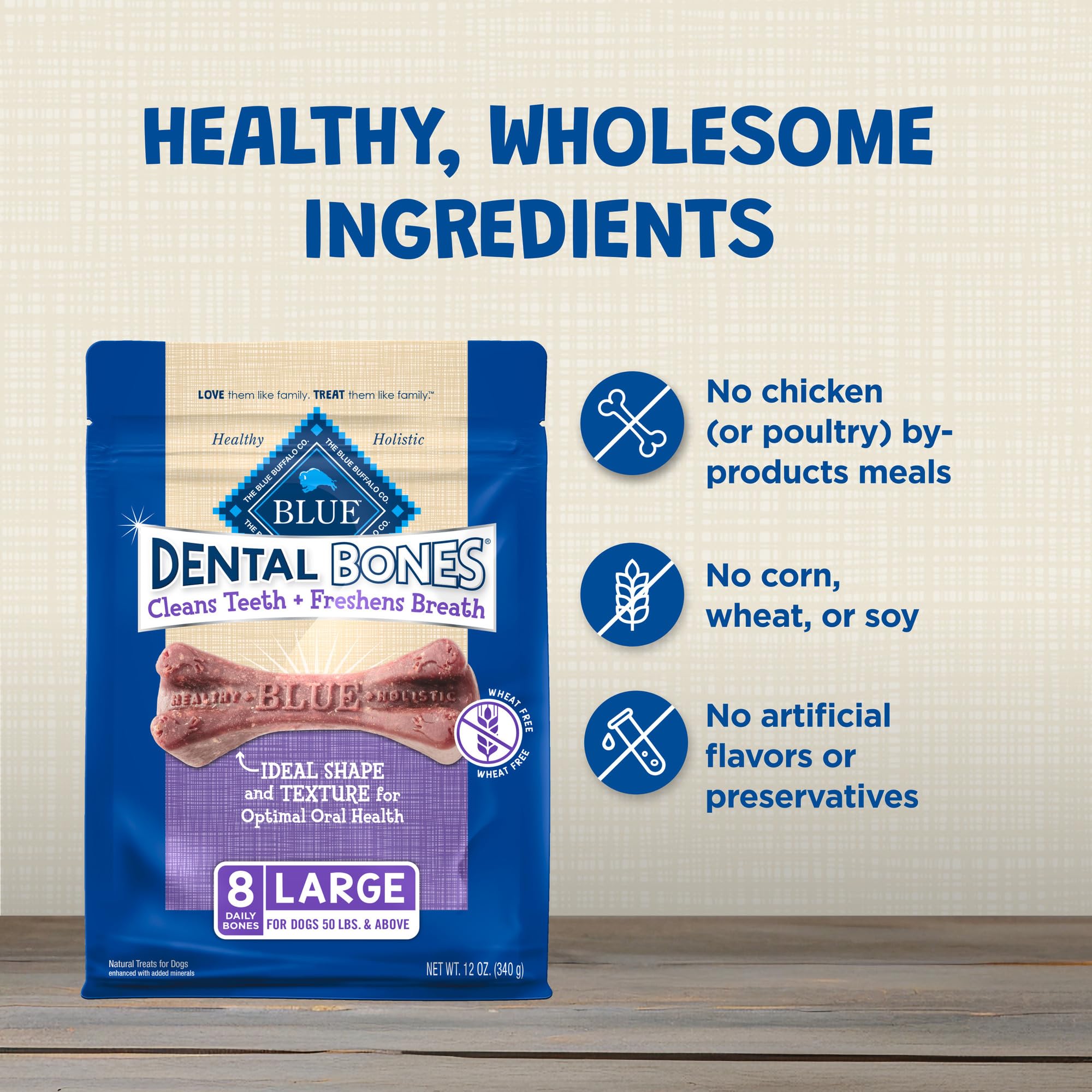 Blue Buffalo Dental Bones sin subproductos, sin conservantes artificiales