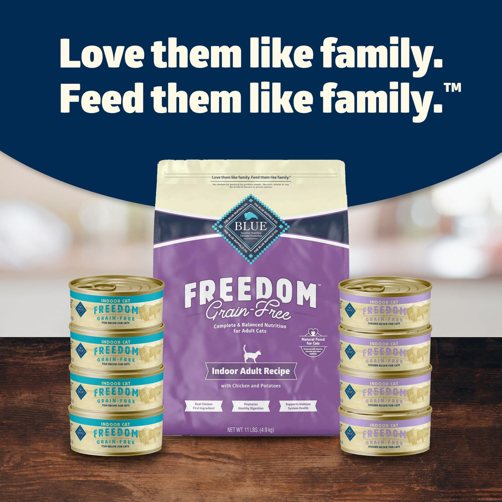 Blue Buffalo Freedom arándanos y fibra para bienestar diario de gatos indoor, 3 oz.