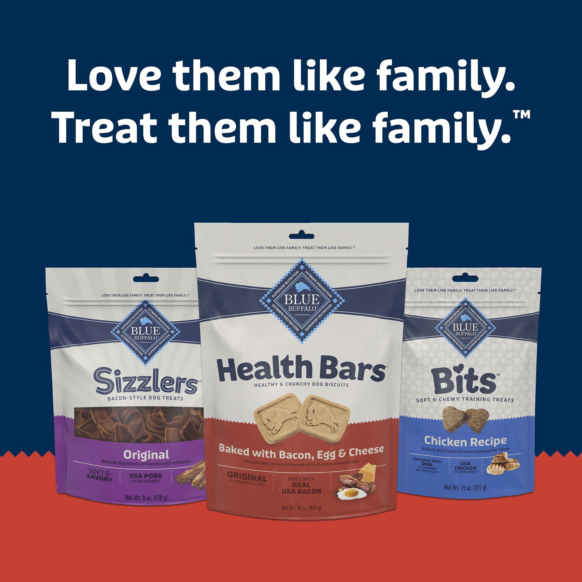 Blue Buffalo Health Bars: granos enteros y vegetales para energía diaria.