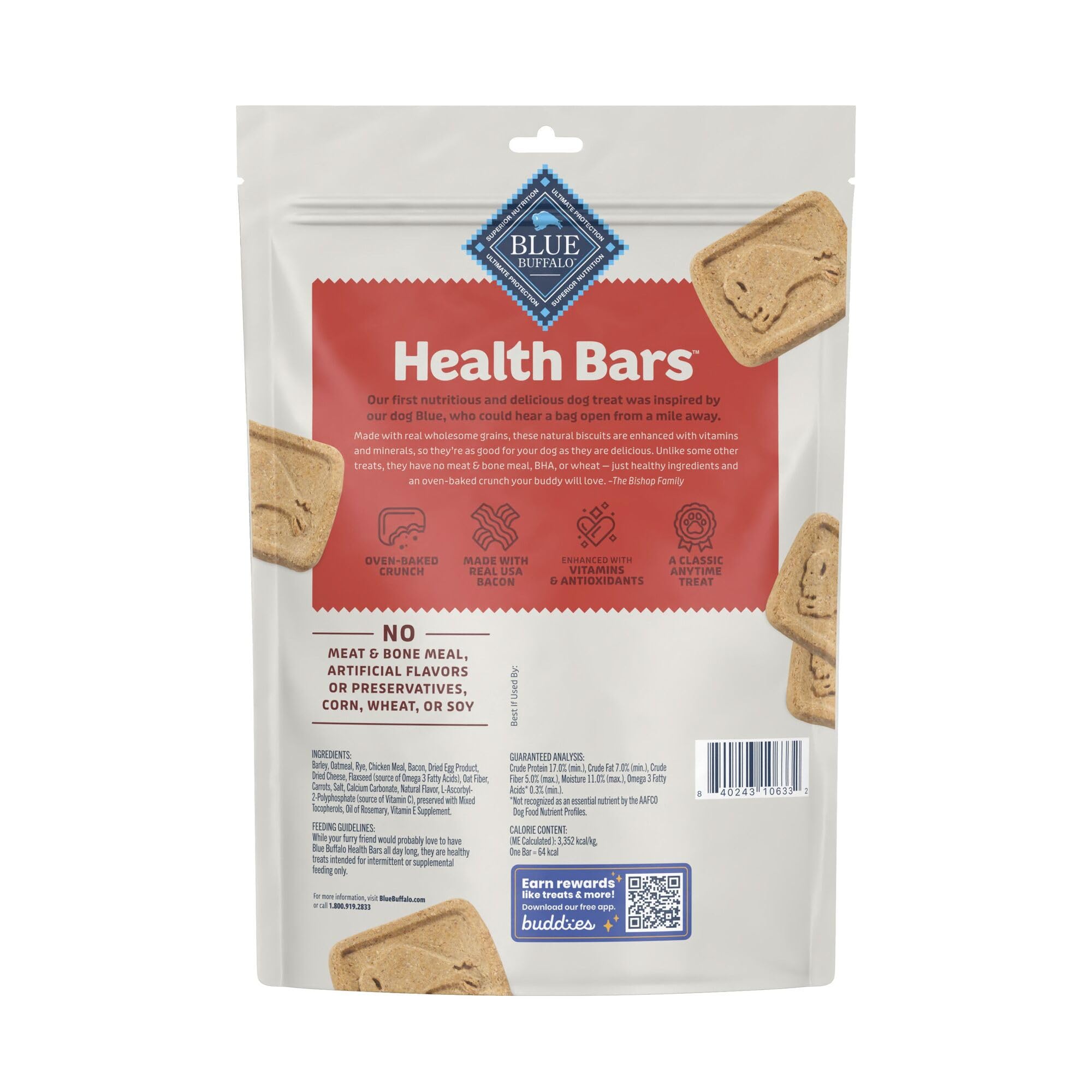 Blue Buffalo Health Bars: ingredientes naturales y snack sabroso sin maíz ni trigo.