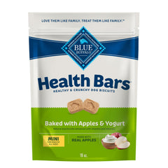 Blue Buffalo Health Bars Mini, frente del empaque, premio crujiente para entrenamiento.