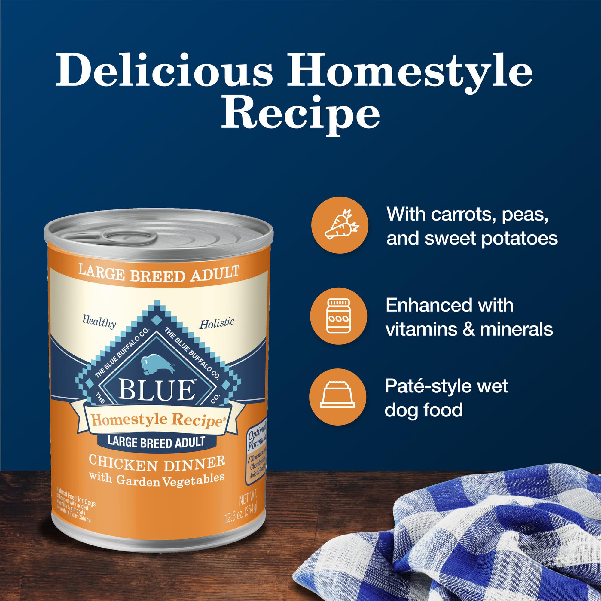 Blue Buffalo Homestyle con arándanos azules y rojos, aporte de antioxidantes.