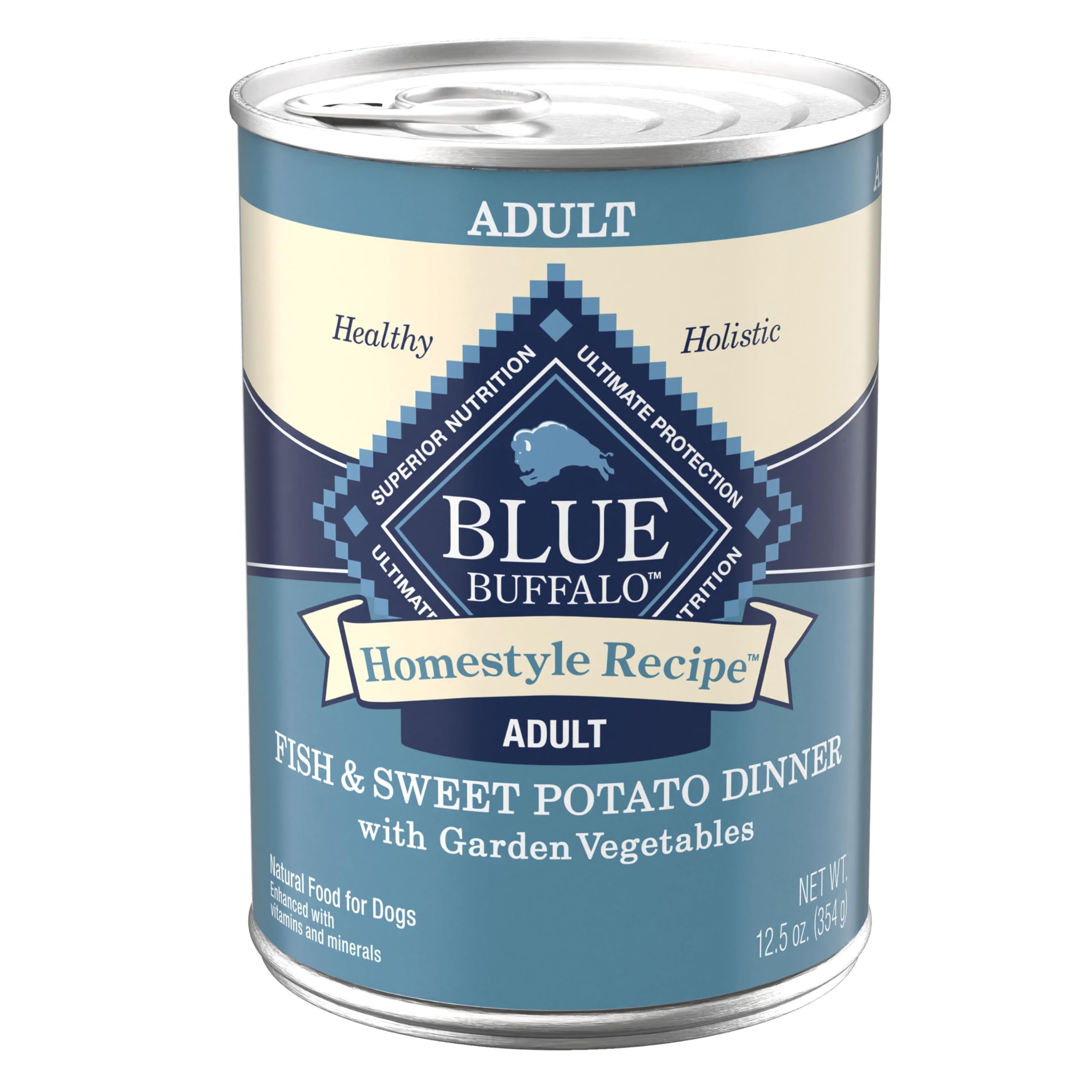 Blue Buffalo Homestyle Receta en lata 12,5 onzas, comida completa para perros adultos.