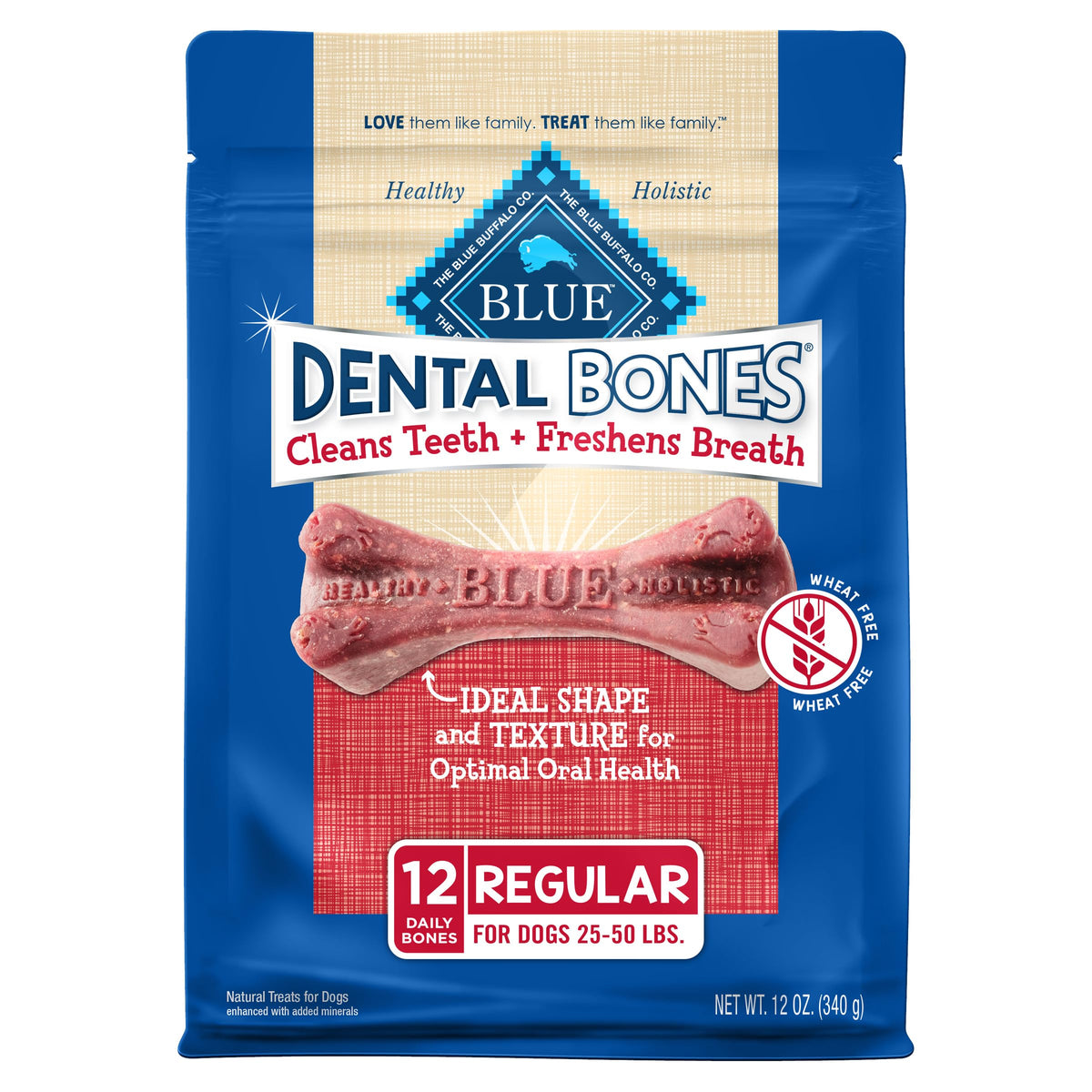 Blue Buffalo huesos dentales naturales regulares para perros medianos, limpieza dental suave