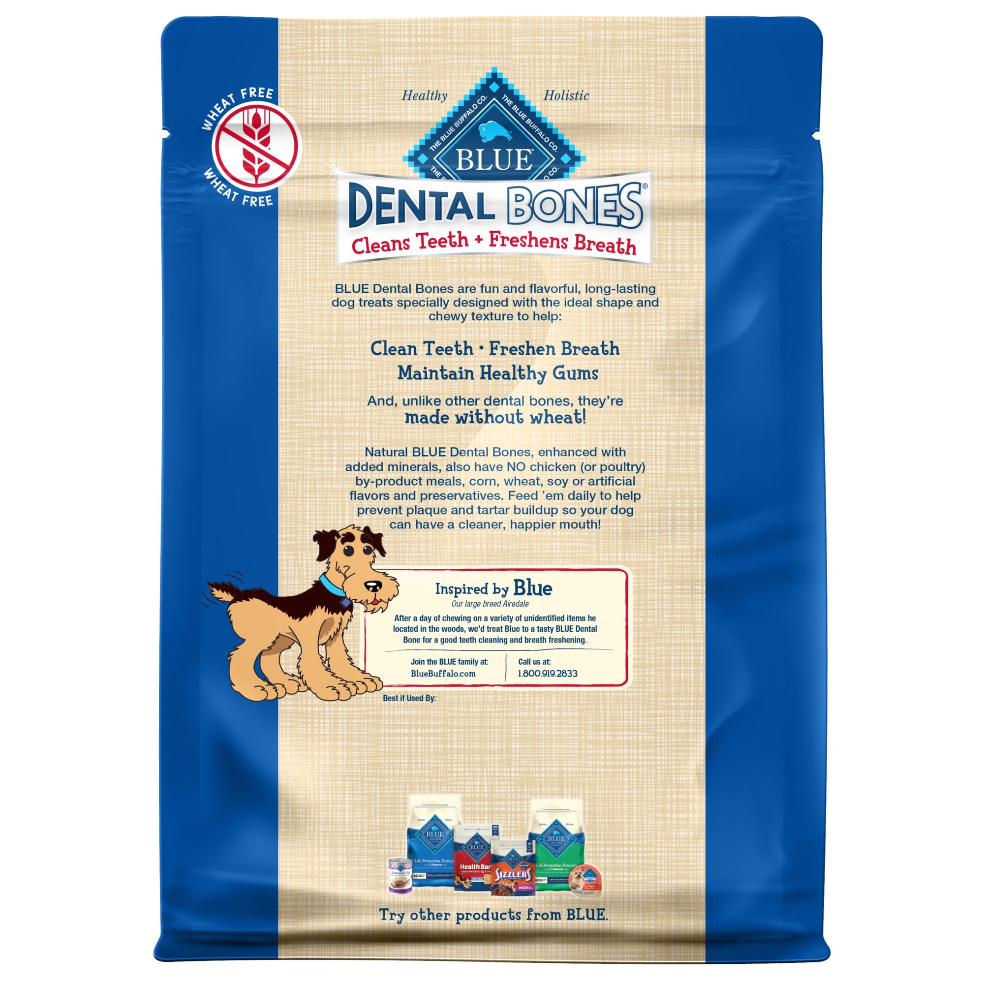 Blue Buffalo huesos dentales, textura crocante para masticación prolongada