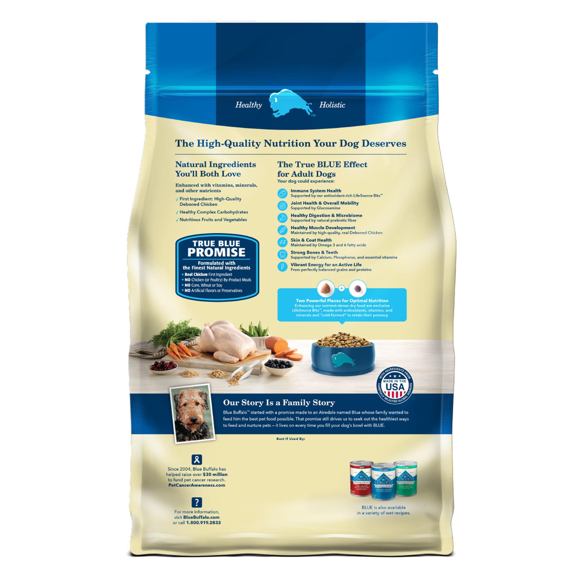 Blue Buffalo Life Protection Formula con arroz integral para energía y digestión equilibrada.