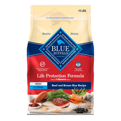Blue Buffalo Life Protection Formula, carne de res y arroz integral para músculos fuertes.