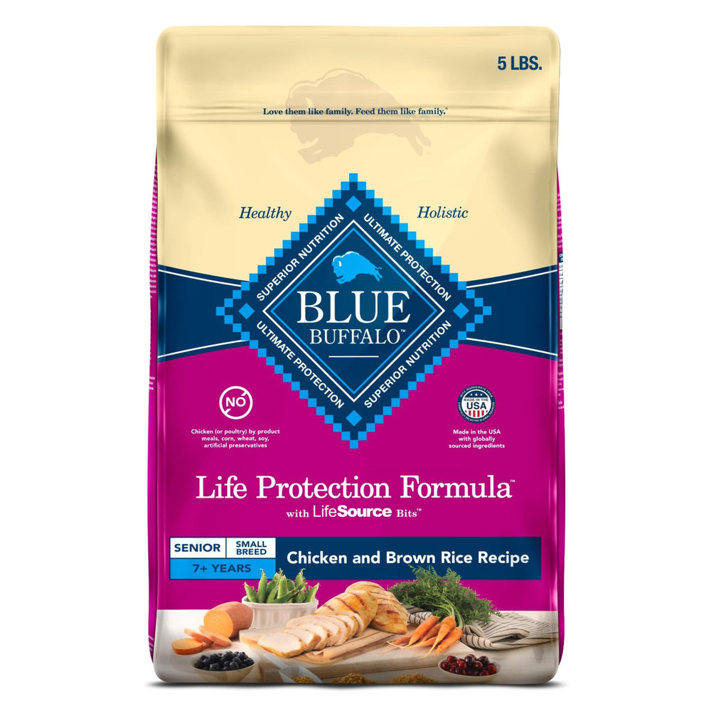 Blue Buffalo Life Protection Formula para razas pequeñas senior, bolsa de 5 lb, ideal para alimentación diaria.