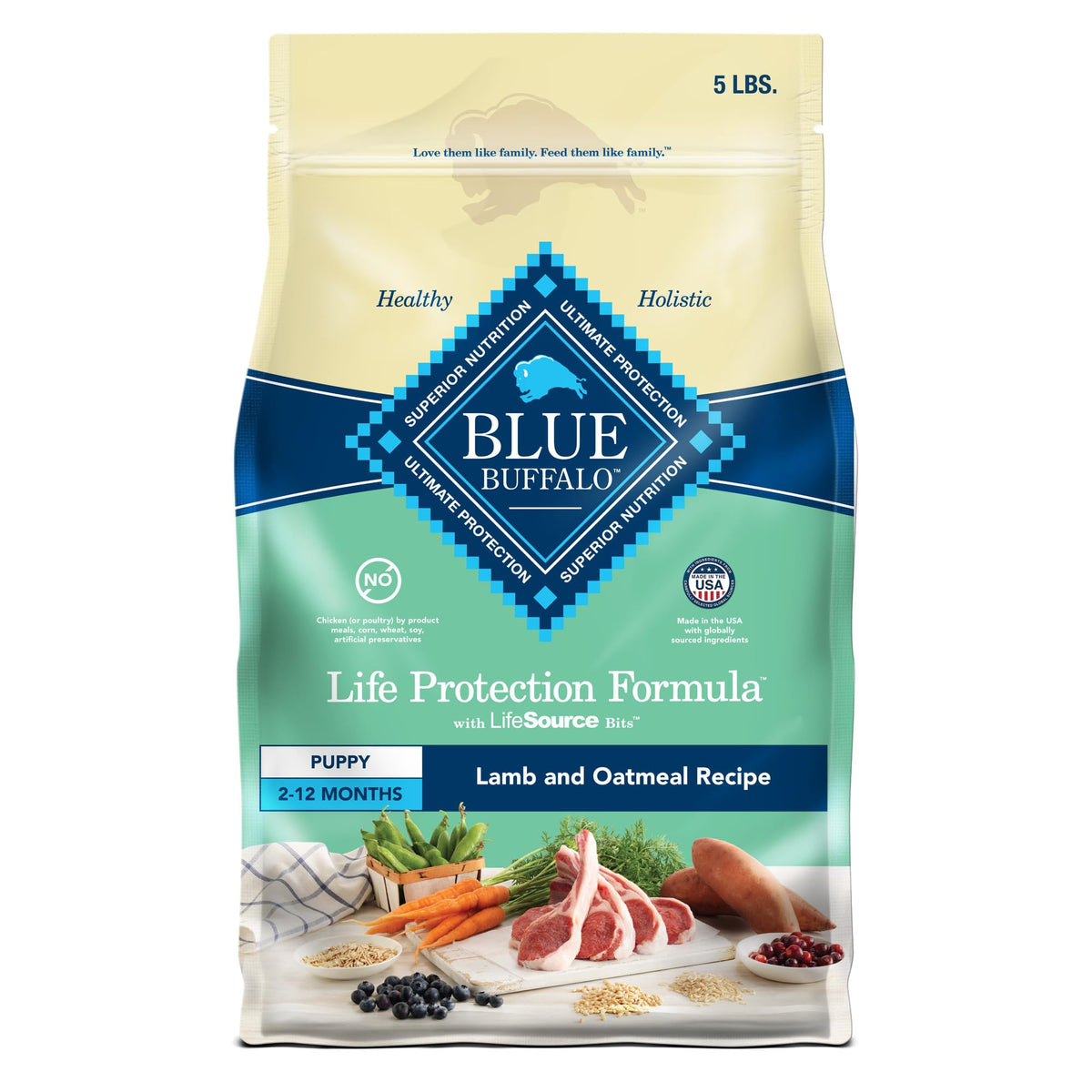 Blue Buffalo Life Protection Formula - bolsa de 5 lb con croquetas de cordero y avena