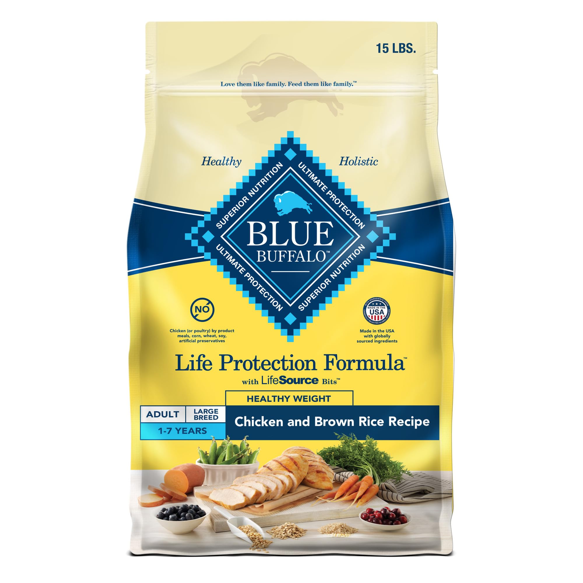 Blue Buffalo Life Protection Formula con pollo real para apoyar músculos