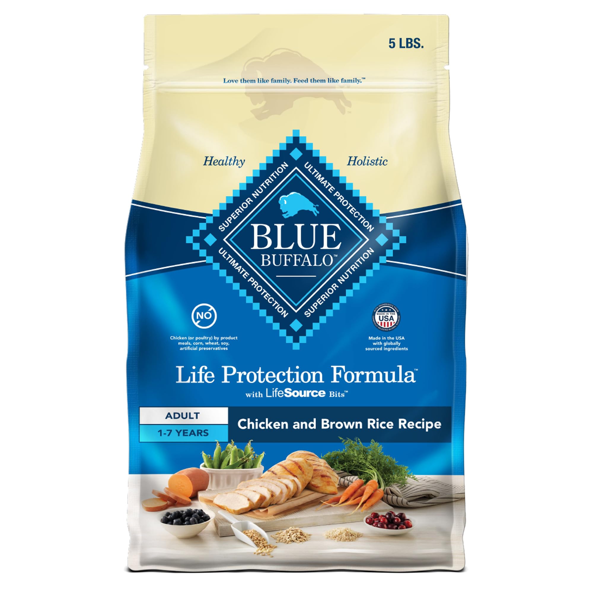 Blue Buffalo Life Protection : croquettes au poulet réel pour muscles solides.