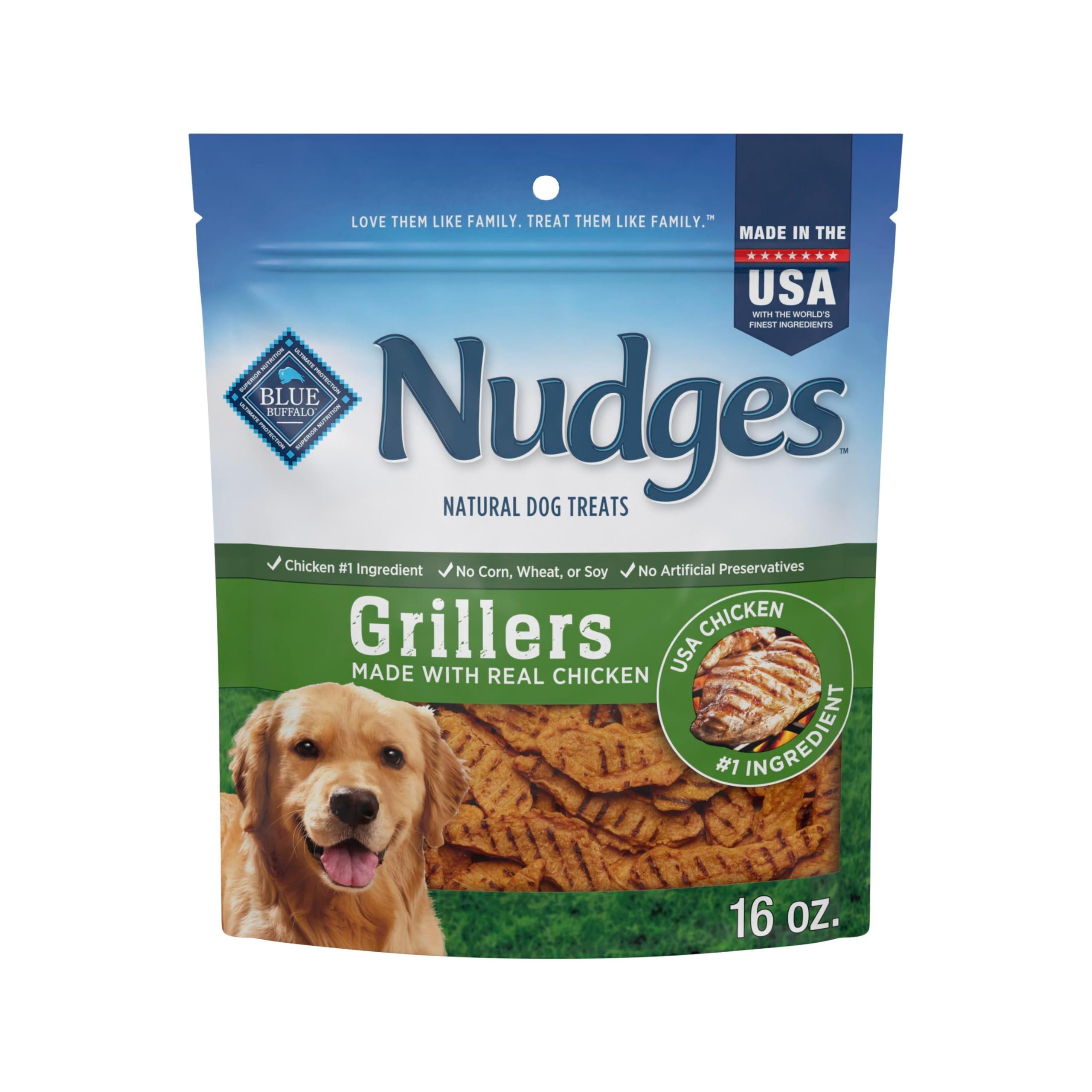 Blue Buffalo Nudges Grillers con pollo real, premio sabroso para perros activos y felices.