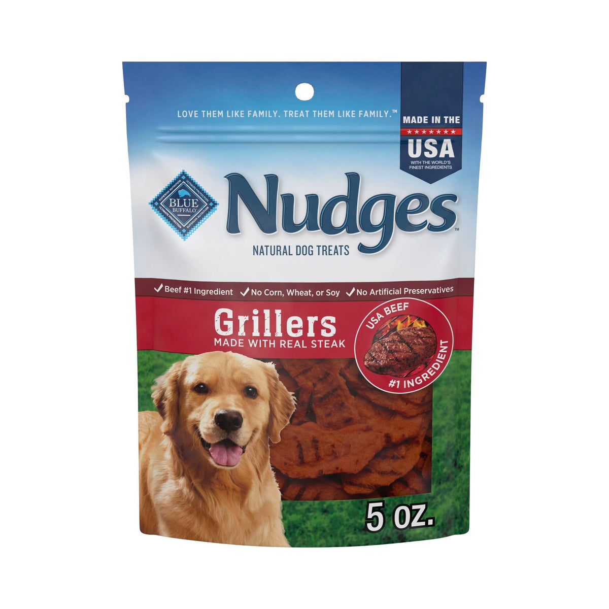 Blue Buffalo Nudges Grillers ternera real en bolsa de 5oz, premio sabroso para perros