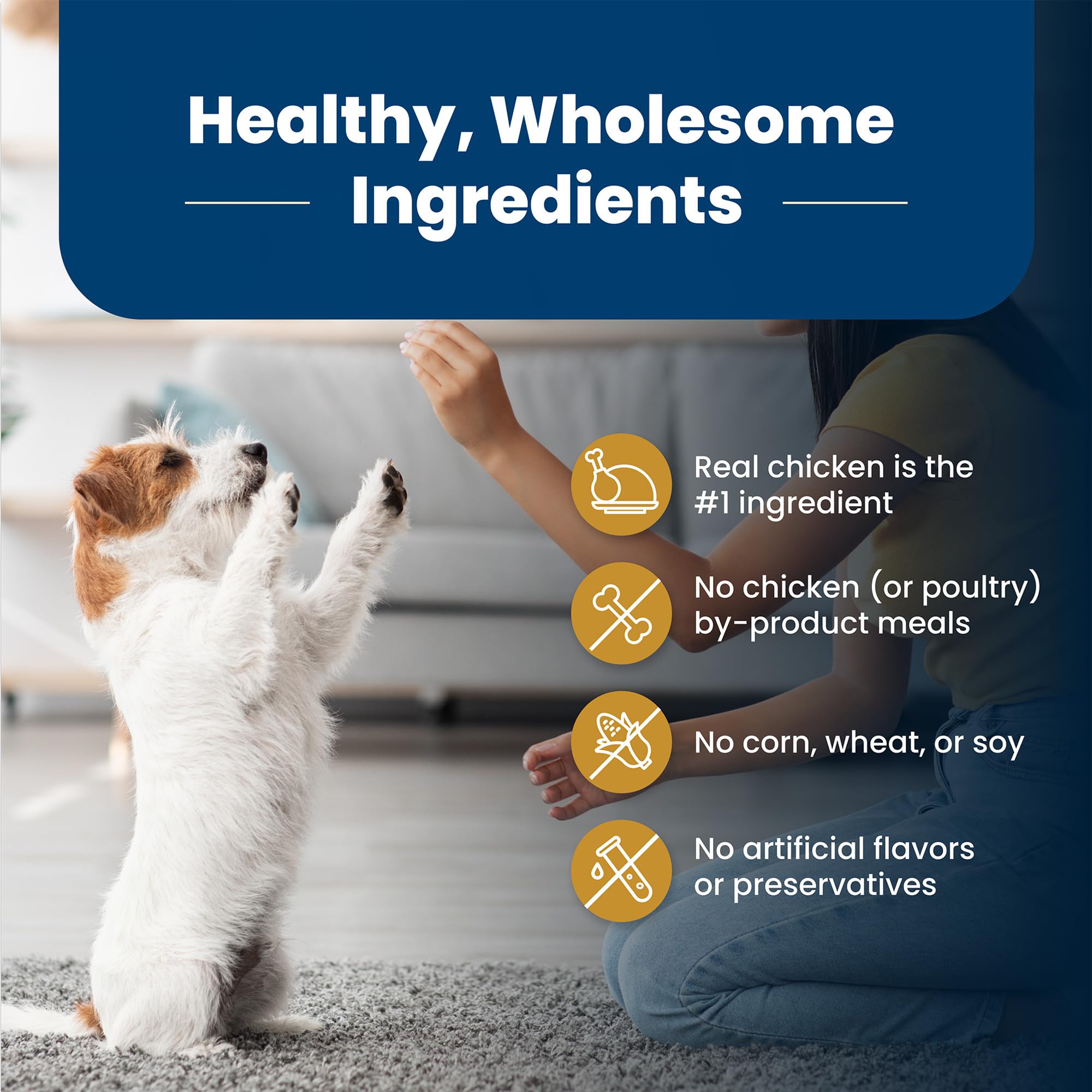 Blue Buffalo porciones ideales para perros pequeños, comida satisfactoria sin exceder calorías.