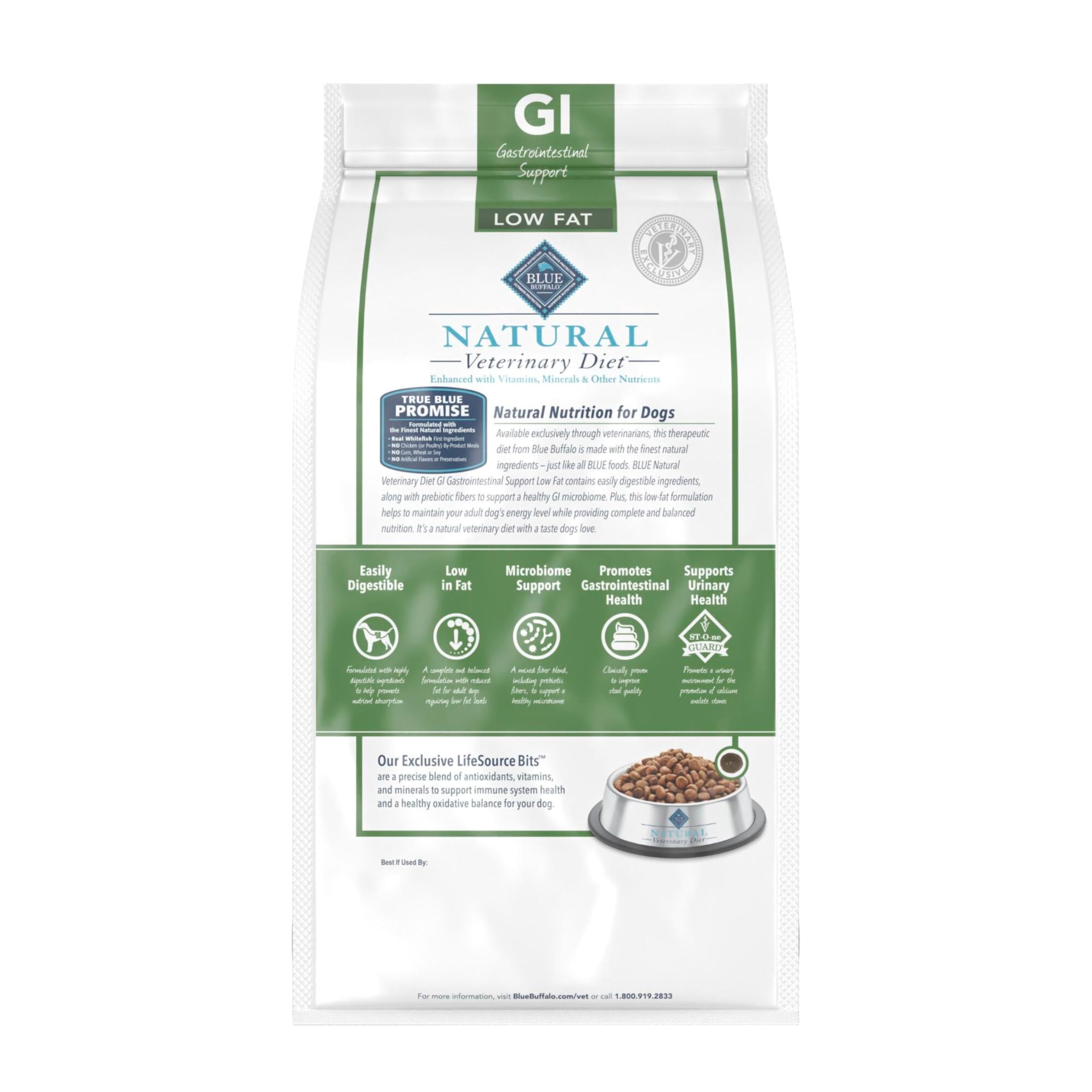 Blue Buffalo, primer ingrediente pescado blanco, sabor natural y proteína de alta calidad.