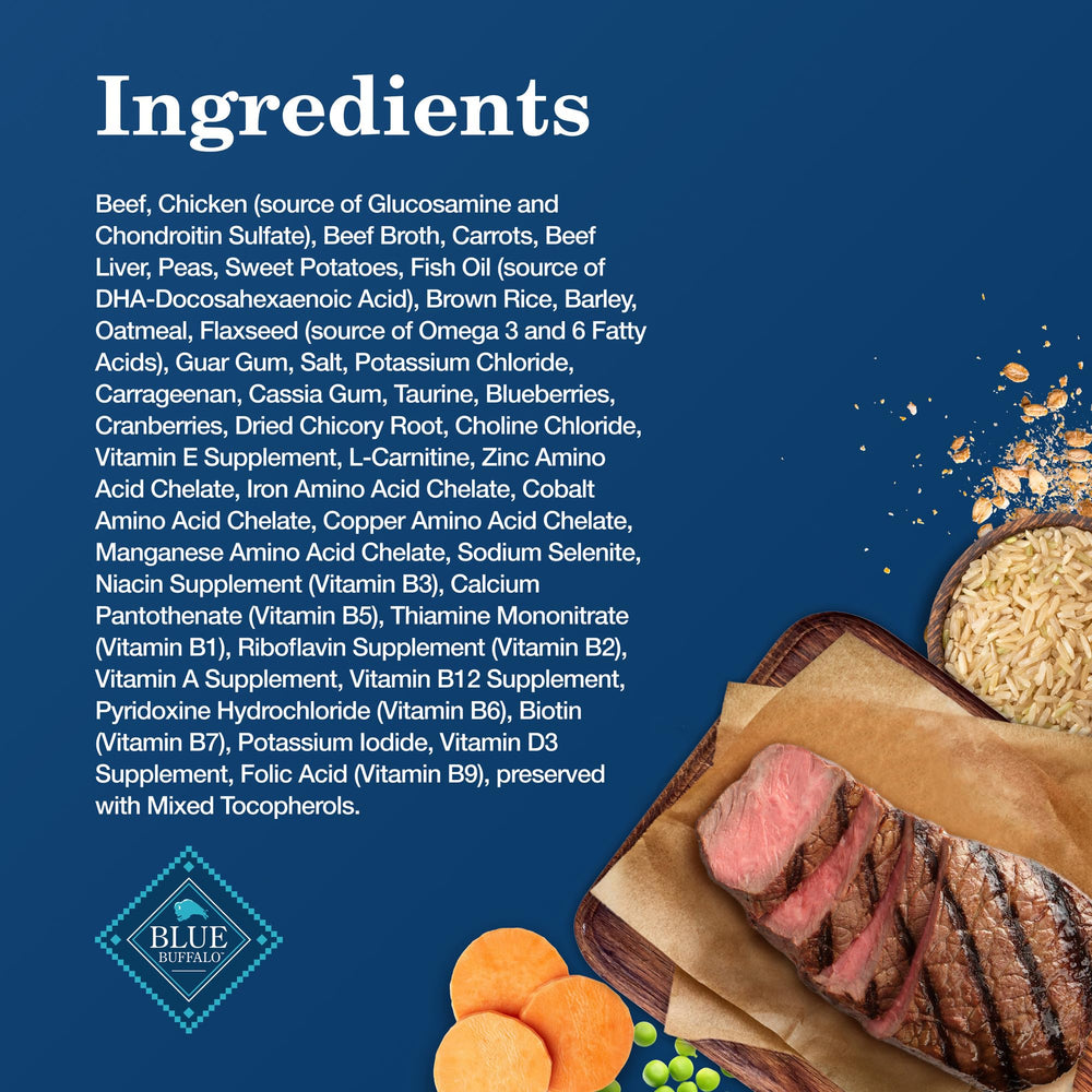 Blue Buffalo Receta Hogareña Senior: sin trigo ni soya para estómagos sensibles.