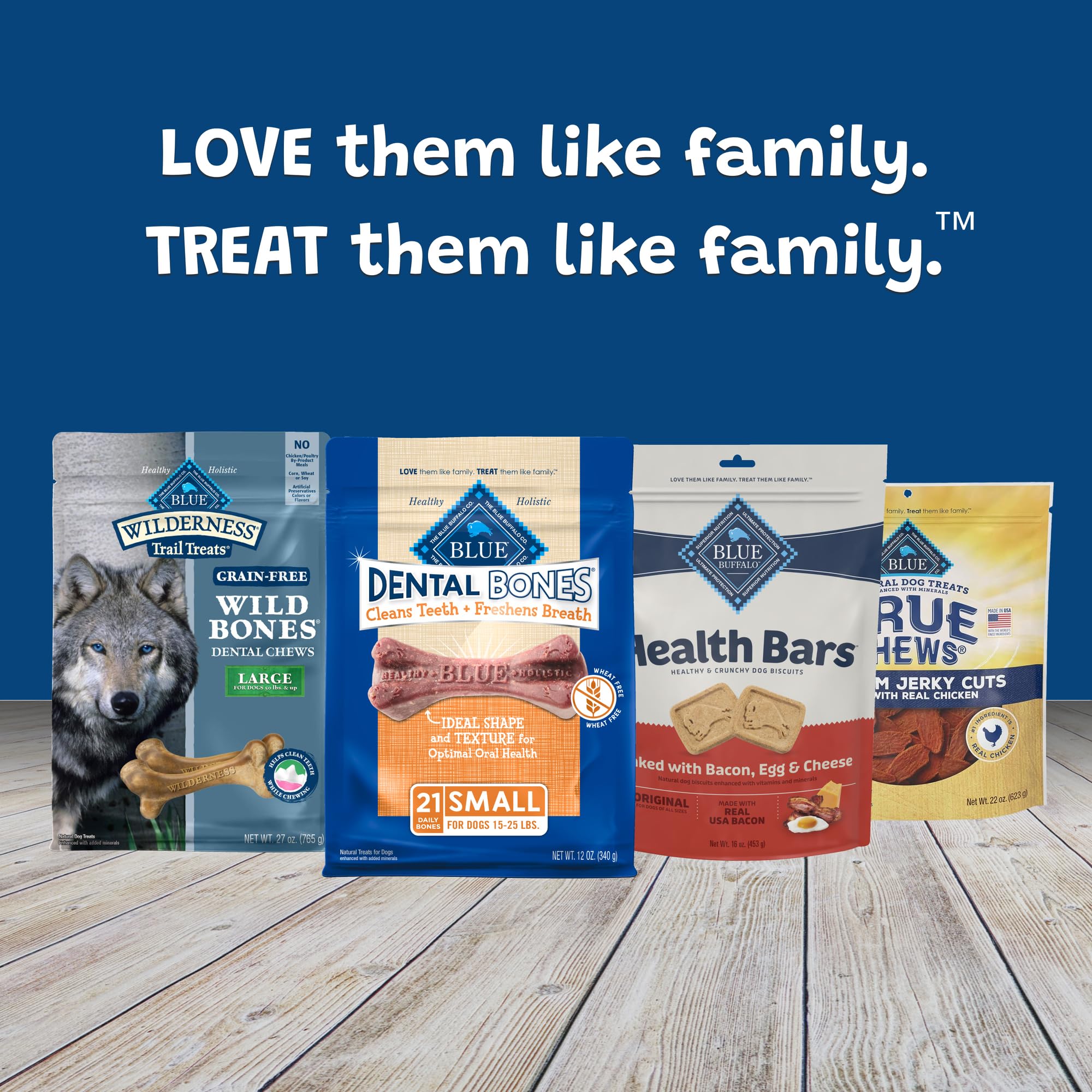 Blue Buffalo sabor natural de huesos dentales para perros activos.