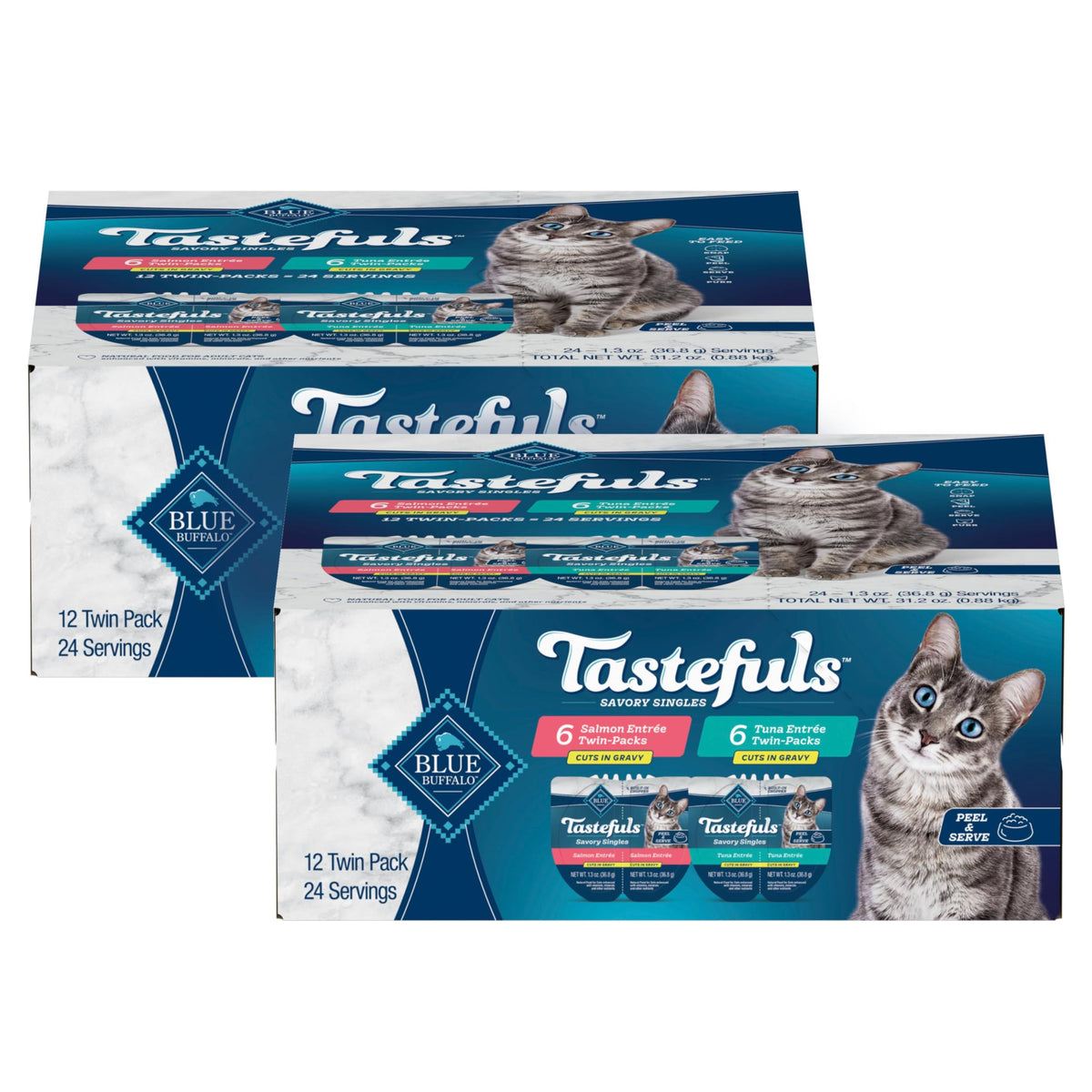 Blue Buffalo Salmon en salsa, bandeja para gatos con sabor real.