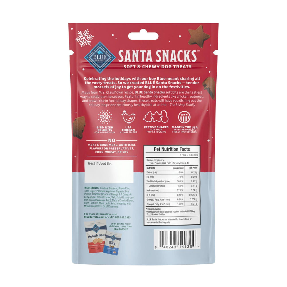 Blue Buffalo Santa Snacks, textura suave ideal para perros en entrenamiento.