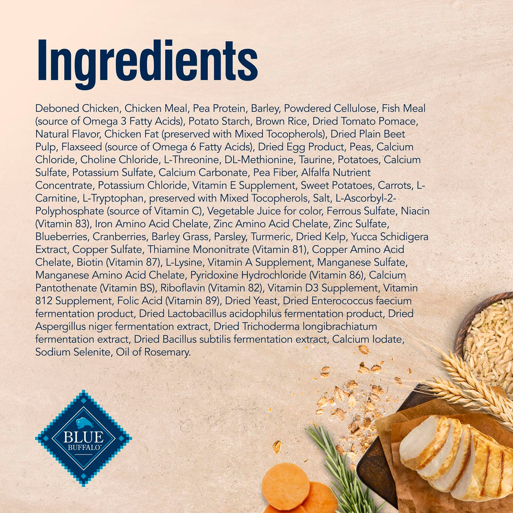 Blue Buffalo Soluciones Verdaderas: pollo real como primer ingrediente para sabor natural.