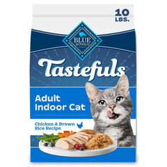 Blue Buffalo Tastefuls con pollo real y arroz para gato adulto interior, delicioso y natural.
