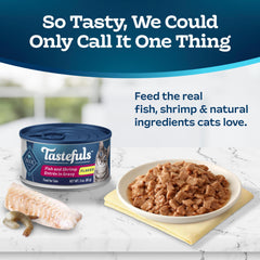 Pescado real como primer ingrediente en Blue Buffalo Tastefuls para gusto natural.