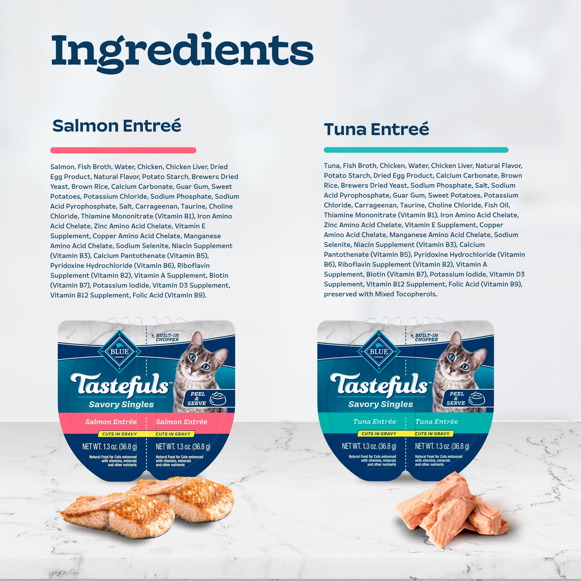 Porciones de 2.6 oz de Blue Buffalo Tastefuls para control de raciones.