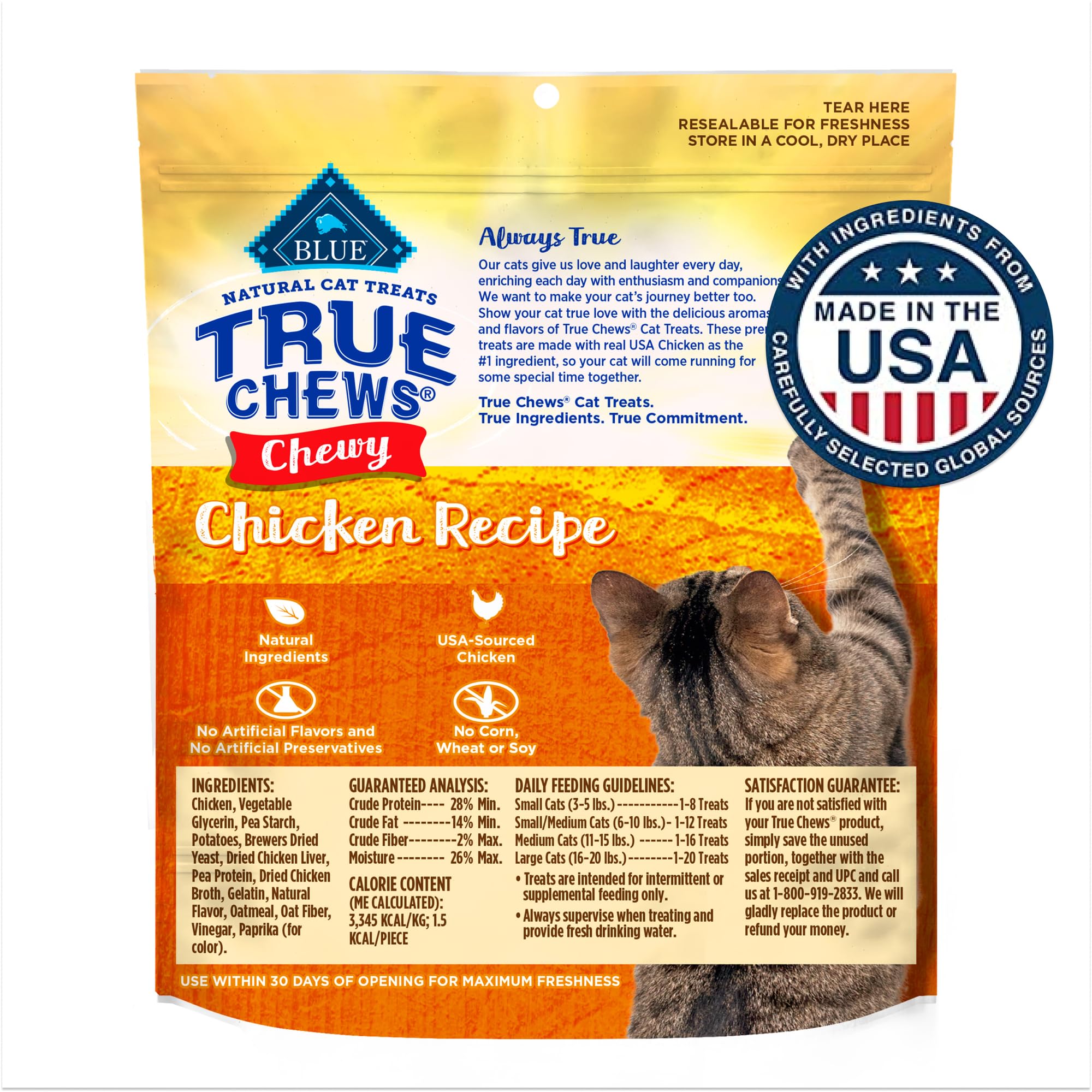 Blue Buffalo True Chews: Bolsa de 3 oz para snack diario de tu gato.