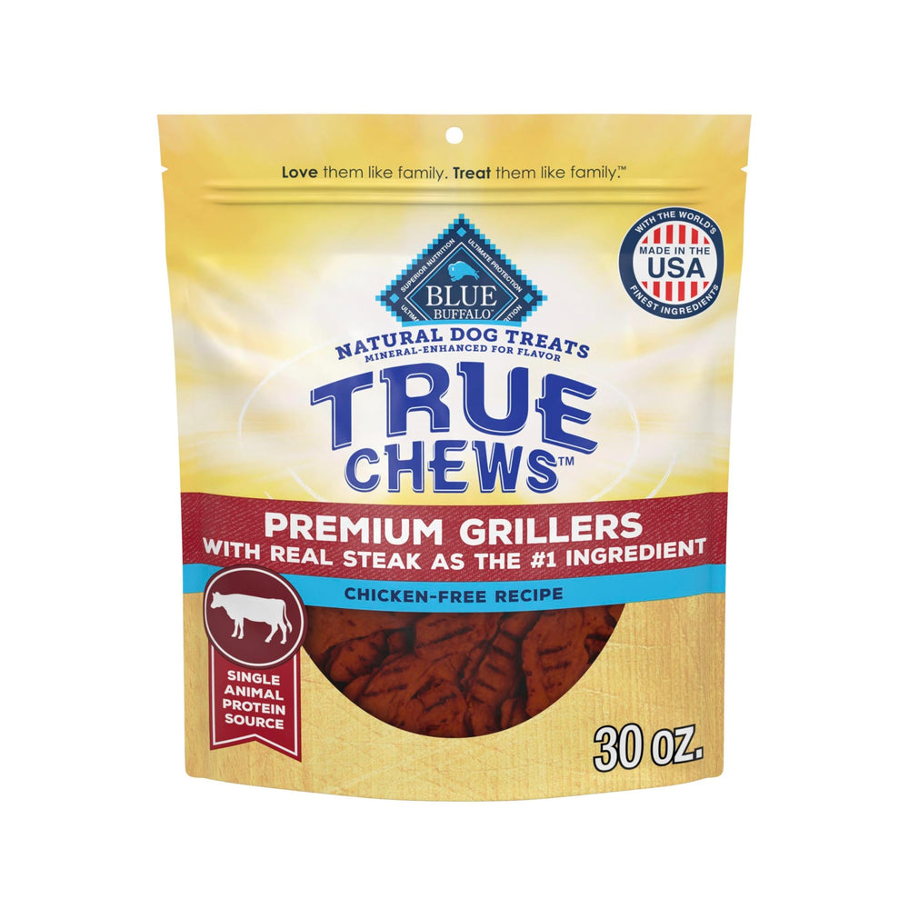 Blue Buffalo True Chews Premium Grillers carne de res real, premio sabroso para perros.