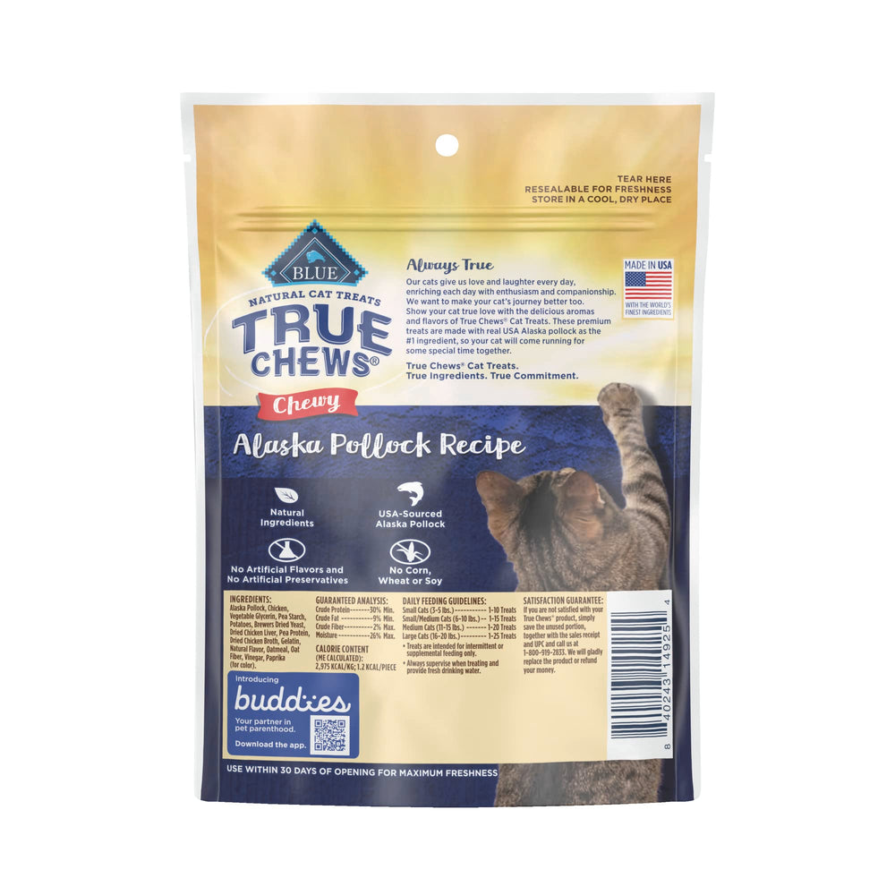 Blue Buffalo True Chews, trozos de bacalao de Alaska, sabor apreciado por gatos