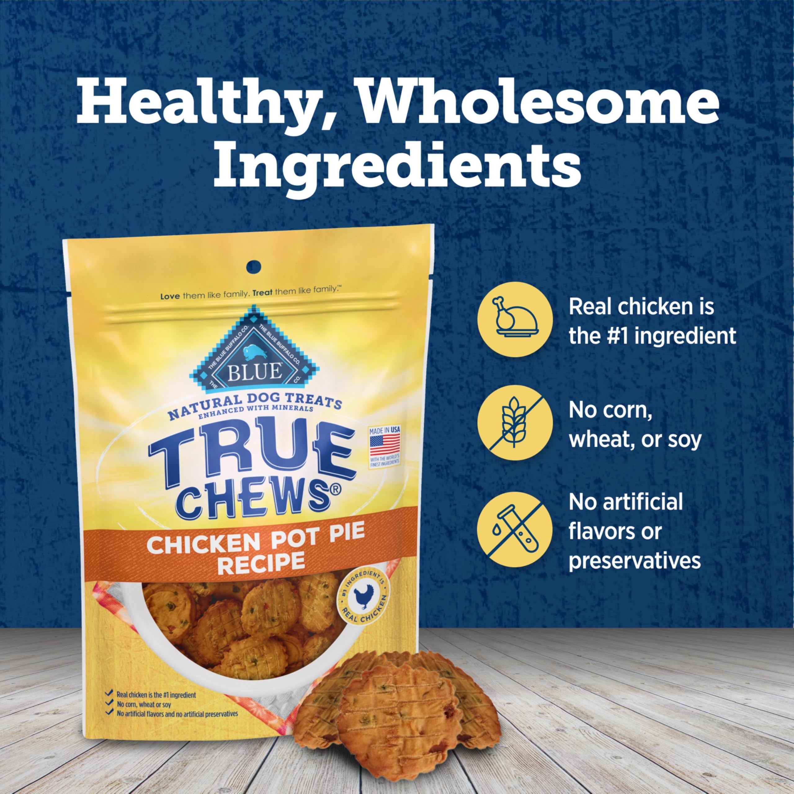 Blue Buffalo True Chews USA natural ingredients label close-up