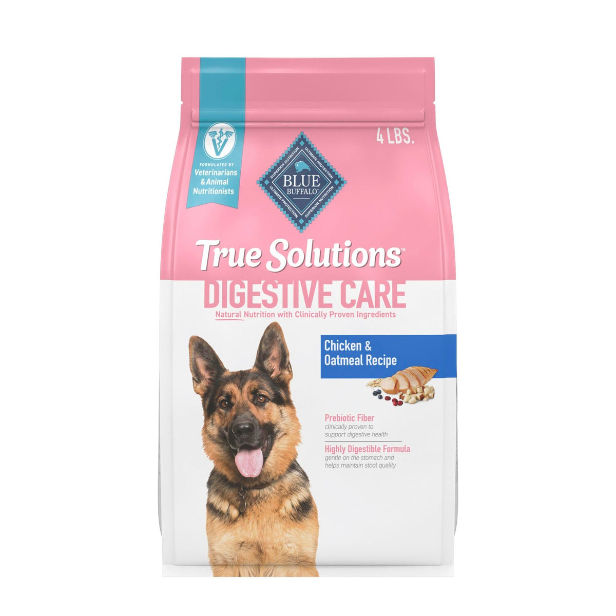 Blue Buffalo True Solutions Digestive Care: bolsa 4 lb, ideal para alimentación diaria de perros adultos.