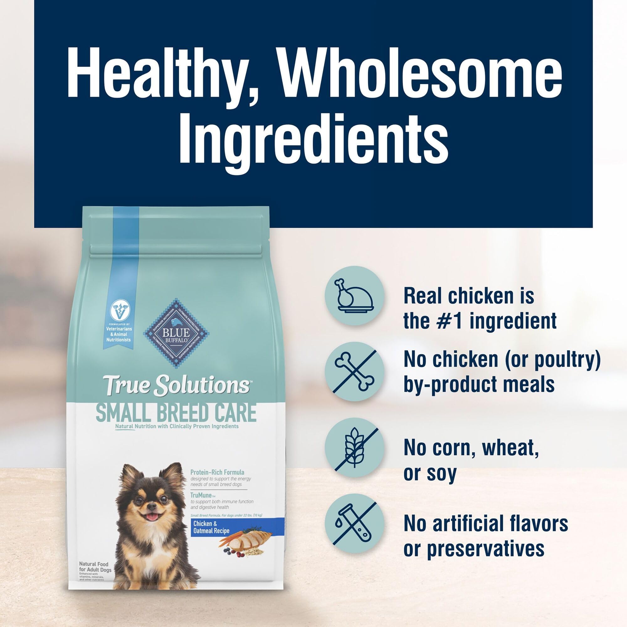 Blue Buffalo True Solutions elaborado en Estados Unidos para calidad.
