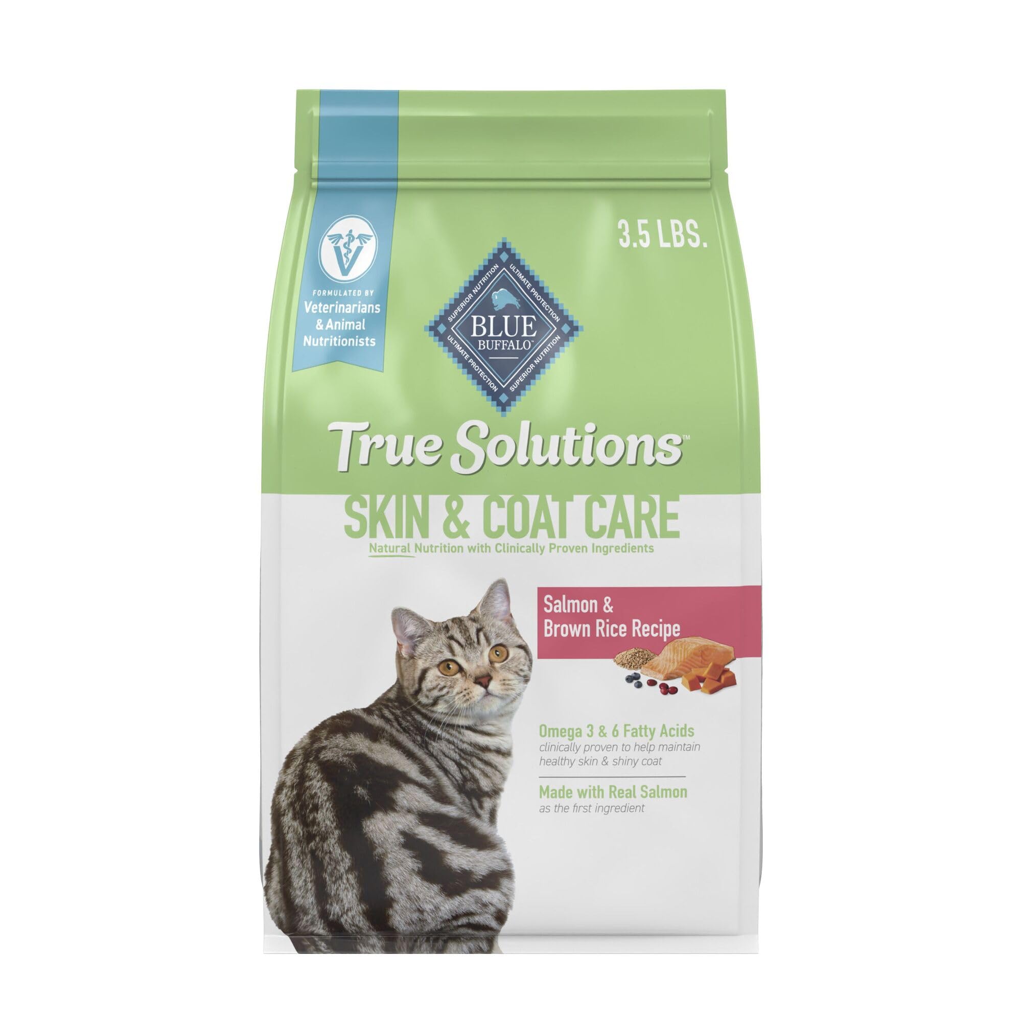 Blue Buffalo True Solutions piel y pelaje del gato con salmón real para brillo